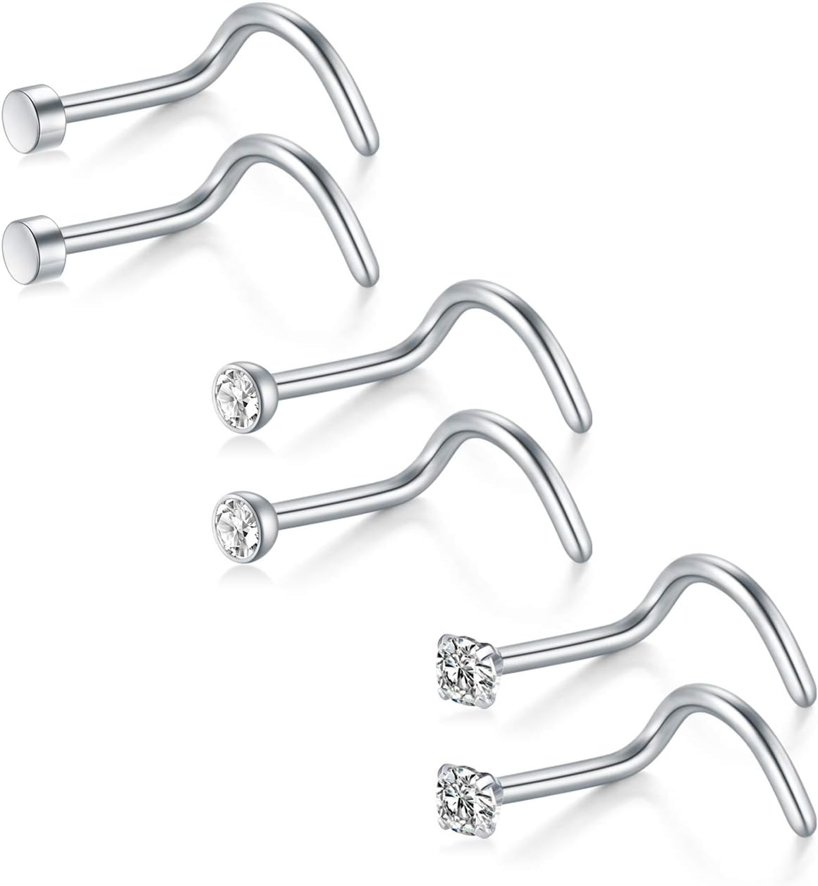 Briana Williams 3 Pairs 18G Stainless Steel Nose Rings Stud Set for Women Men Screw Nostril Piercing Jewelry 1.5Mm 2Mm 2.5Mm 3Mm Clear CZ Flat