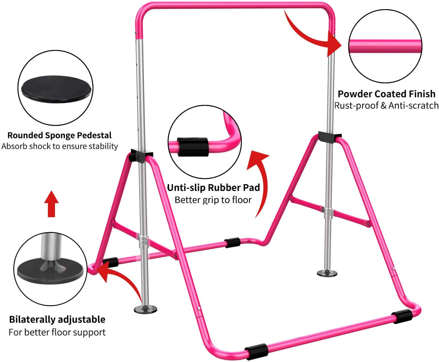 Tepemccu Expandable Gymnastics Bars Adjustable Height Gymnastic Horizontal Bars Junior Training Bar Children Folding Training Monkey Bars for Kids image number 6