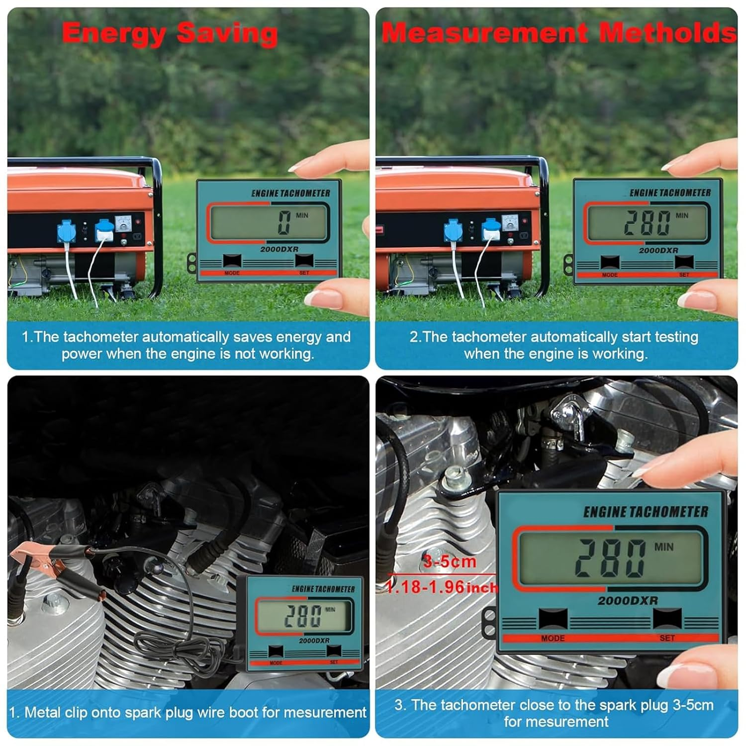 Handheld Digital Chainsaw Tachometer Tach Gauge, 2 Stroke 4 Stroke LCD Display Tach Gauge in Minutes, Small Digital Engine Tachometer for Lawnmower Chain Saw image number 5