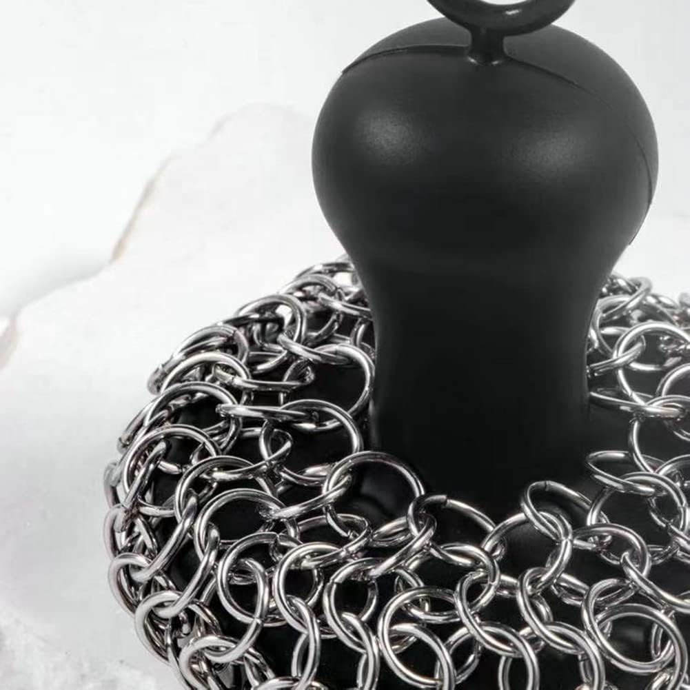 Cast Iron Cleaner Upgraded Handle Cast Iron Scrubber Brush Stainless Steel 316 Chain Mail Scrubber image number 2