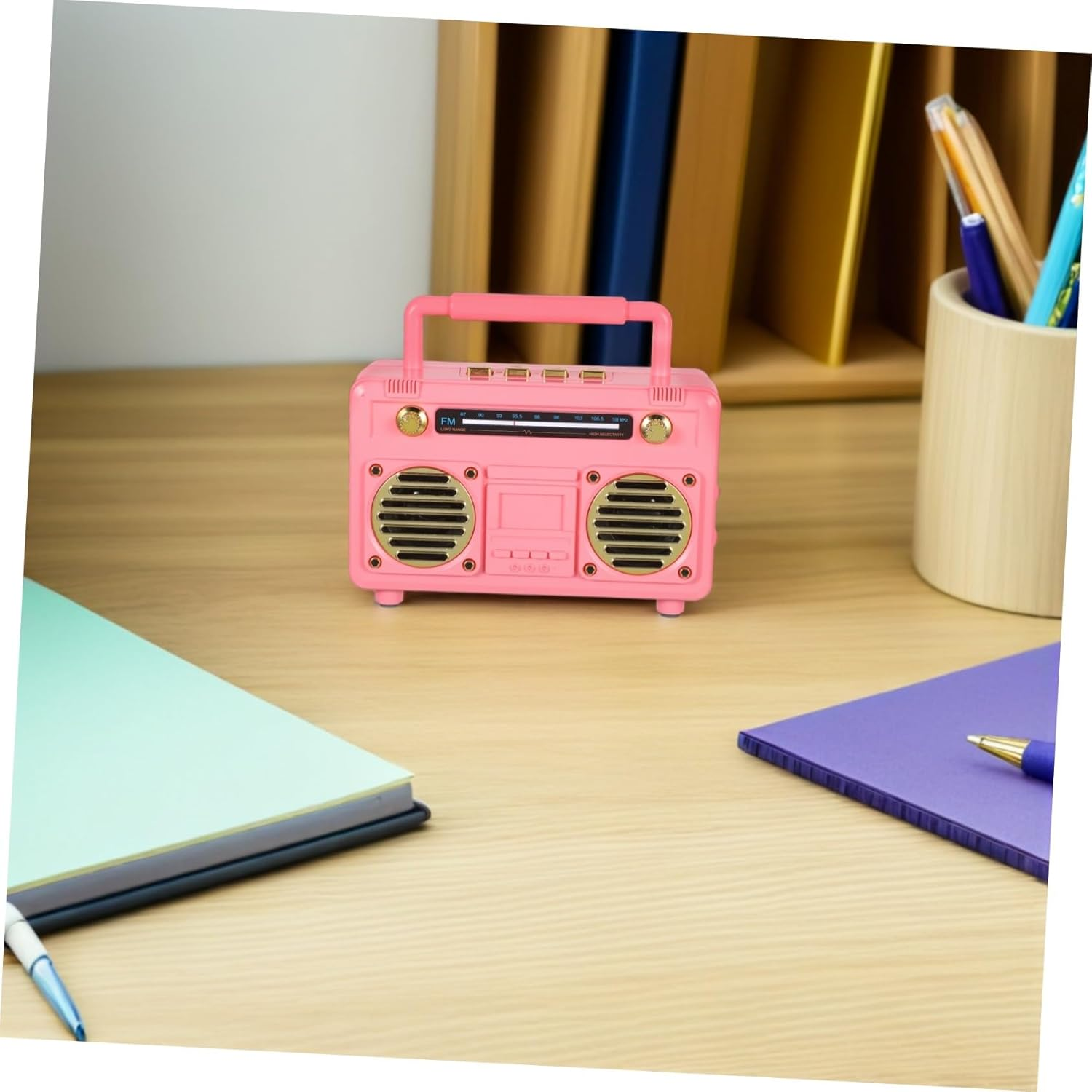 HOLIDYOYO Retro Radio Speaker Mini Portable Wireless Subwoofer Compact Speaker for Outdoor Camping Travel and Cheerleading Events in Pink