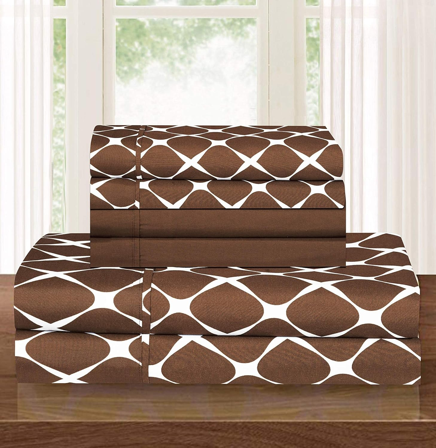 Elegant Comfort Luxury Softest and Coziest 6-Piece Bed Sheet Set, Wrinkle Resistant Milano Trellis Pattern - 1500 Thread Count Egyptian Quality Coziest Bedding Set, Black, King