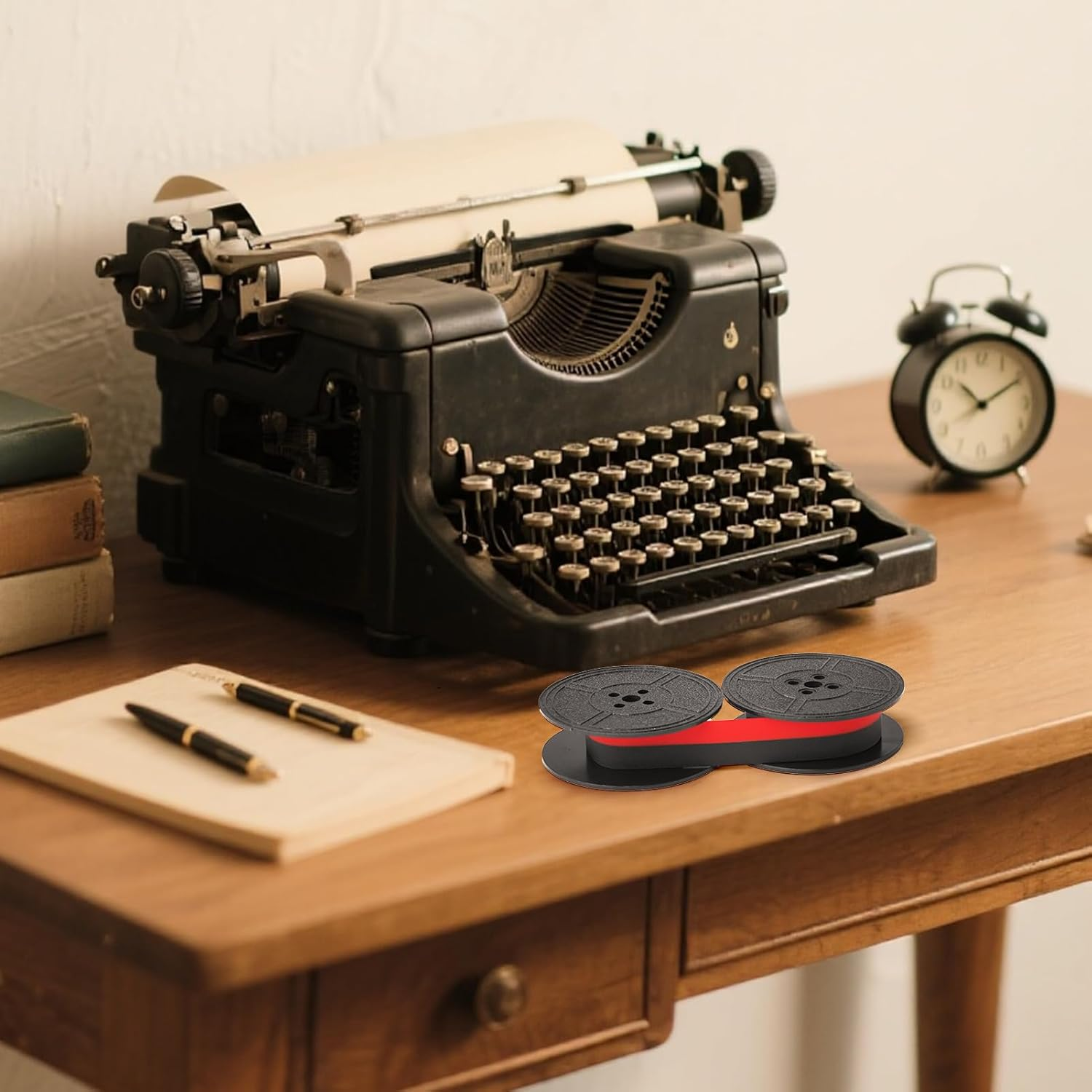 4 Pairs Universal Typewriter Ribbon, Calculator Ribbon Replacement Pack, 1/2 Cloth Twin Spool Vintage Typewriter Ink Ribbon Replacement for Most Typewriter Machines (Black Red)