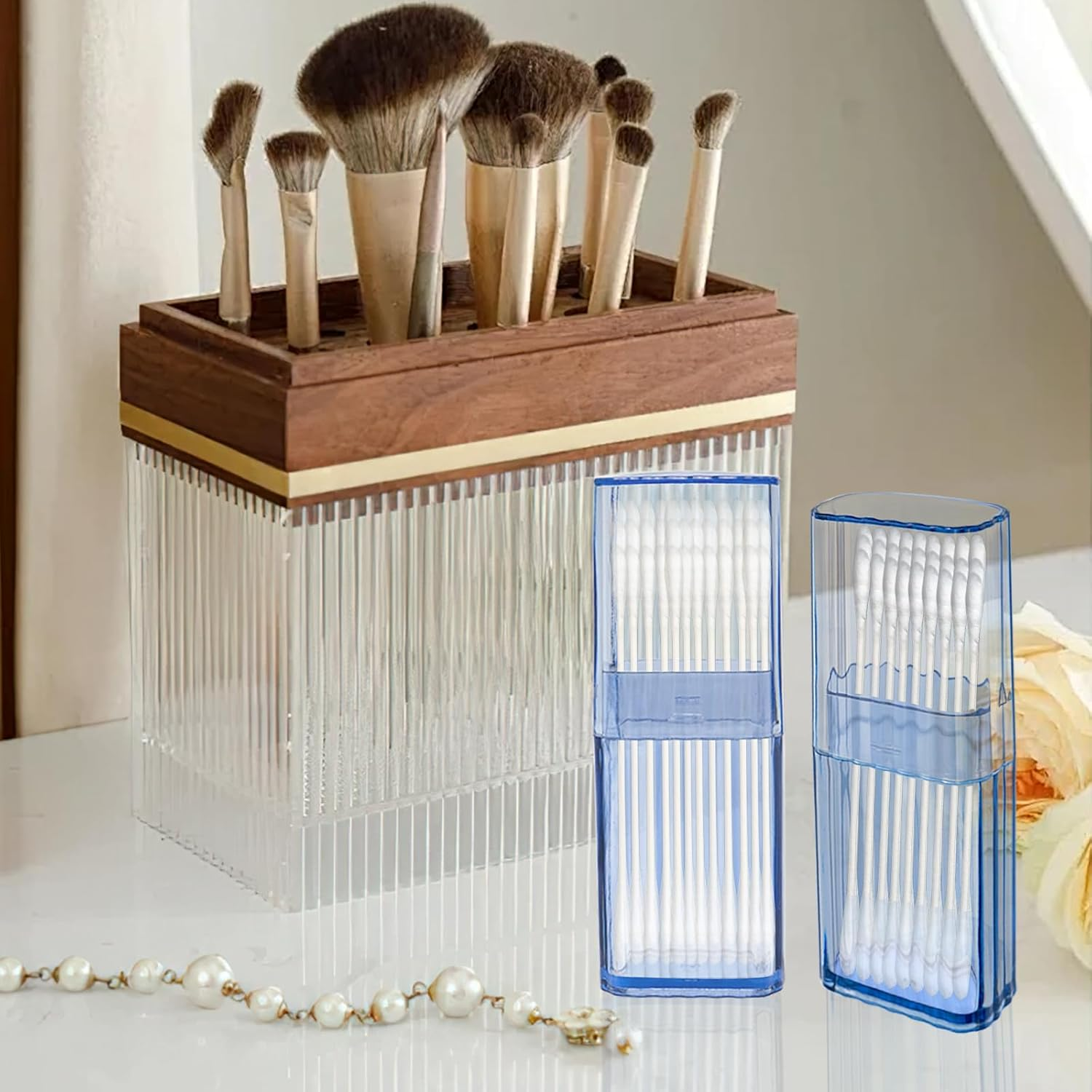 9 Pcs Mini Floss Qtip Travel Case，Flosser Cotton Swab Holder for Travel，Portable Transparent Flosser Dispenser Storage Case for Organize Small Items (Blue) image number 1