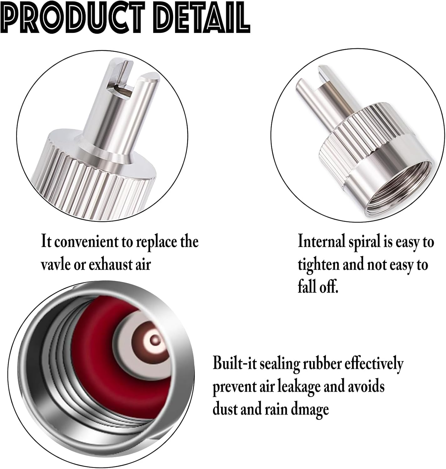 20PCS Tire Valve Stem Caps, Nickel Brass Slotted Slot Valve Stem Caps with Valve Core Remover, with O Rubber Ring, Universal for Cars, SUV, Trucks, Bikes, Motorcycles, Bicycles image number 3