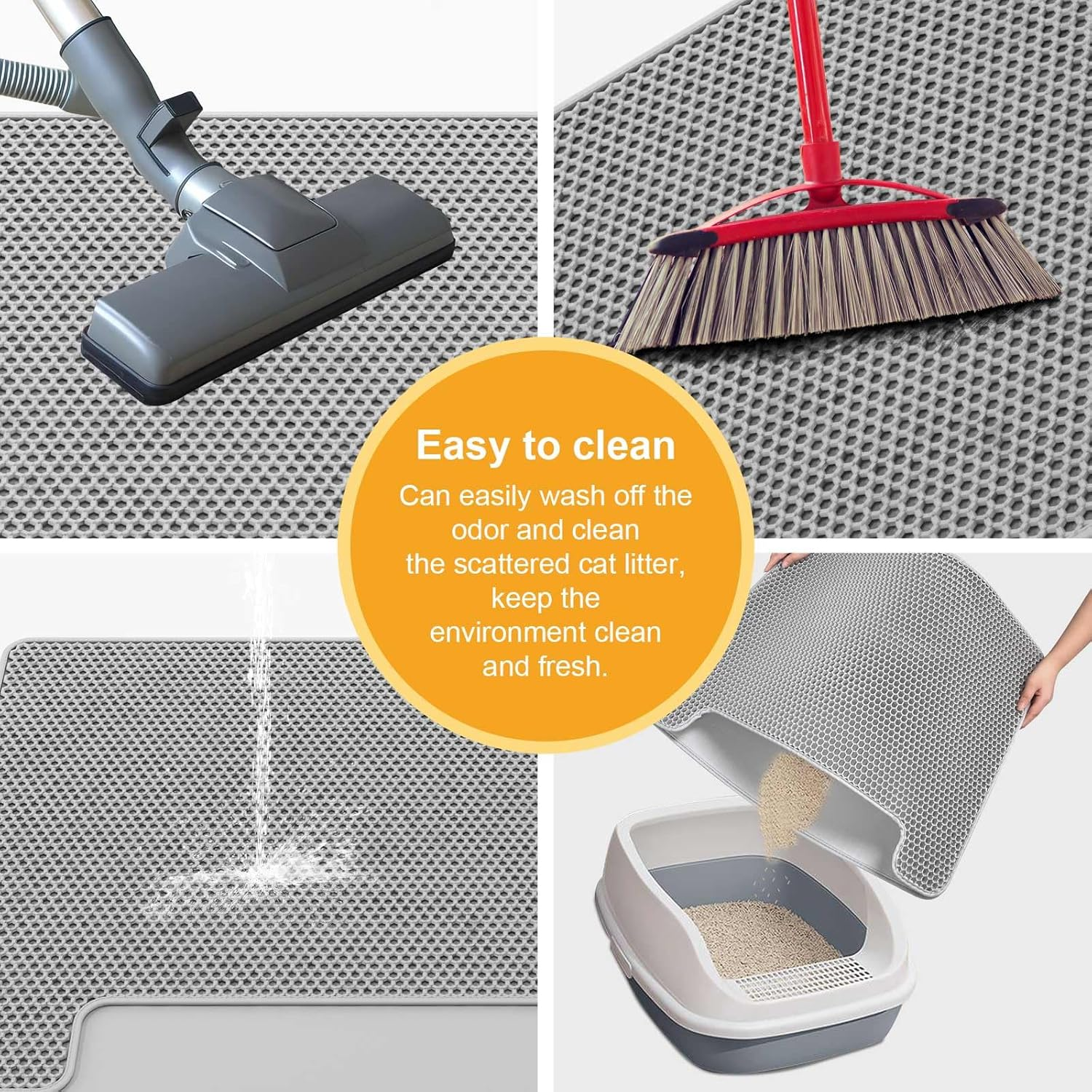 BREENHILL 70X58Cm Cat Litter Mat, Trapping Mat with Brush for Cat Litter Box Waterproof Easy Clean Double Layer Design Washable, Floor Protector-Xl-Grey image number 5