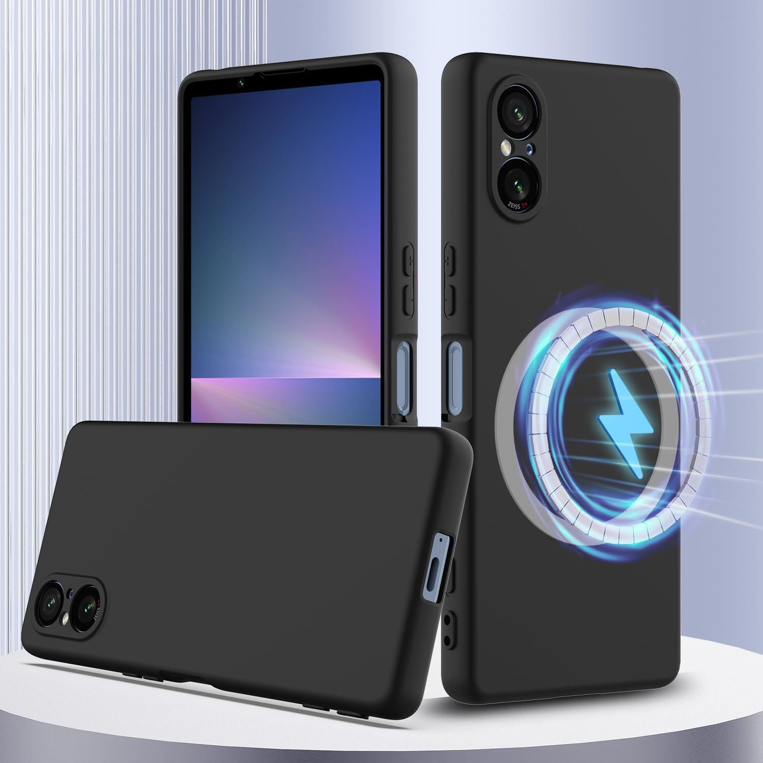 Protective Case for Sony Xperia 5 V, High-Quality Liquid Silicone Softshell, Non-Slip Shell, Compatible with Mag-Safe, Mobile Phone Case with Full Camera Protection, Sony Xperia 5 V Black