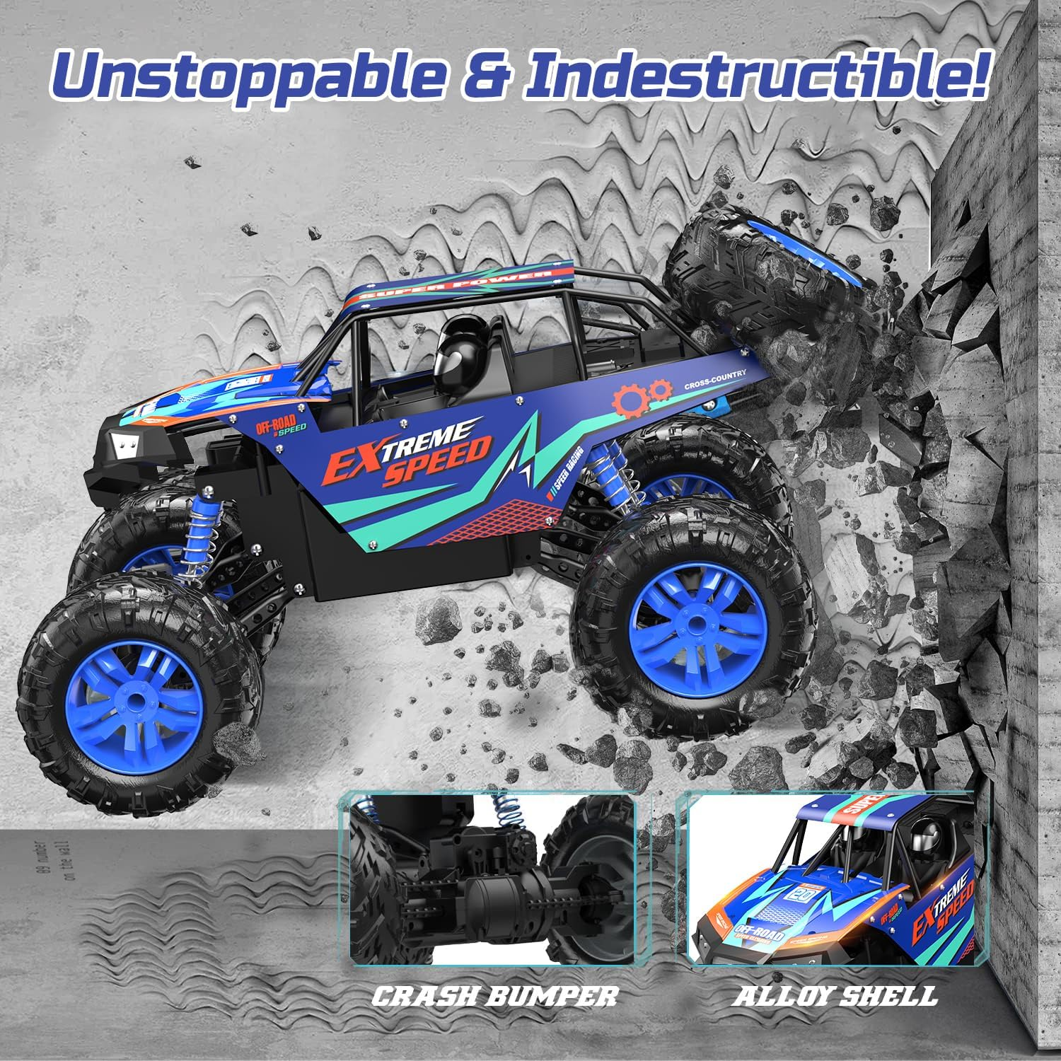 DEERC DE60 Large 1:8 Scale Upgraded RC Cars Remote Control Car for Adults Boys,Off Road Monster Truck with Realistic Sound,2.4Ghz 4WD Rock Crawler Toy All Terrain Climbing,2 Batteries for 80 Min Play image number 4