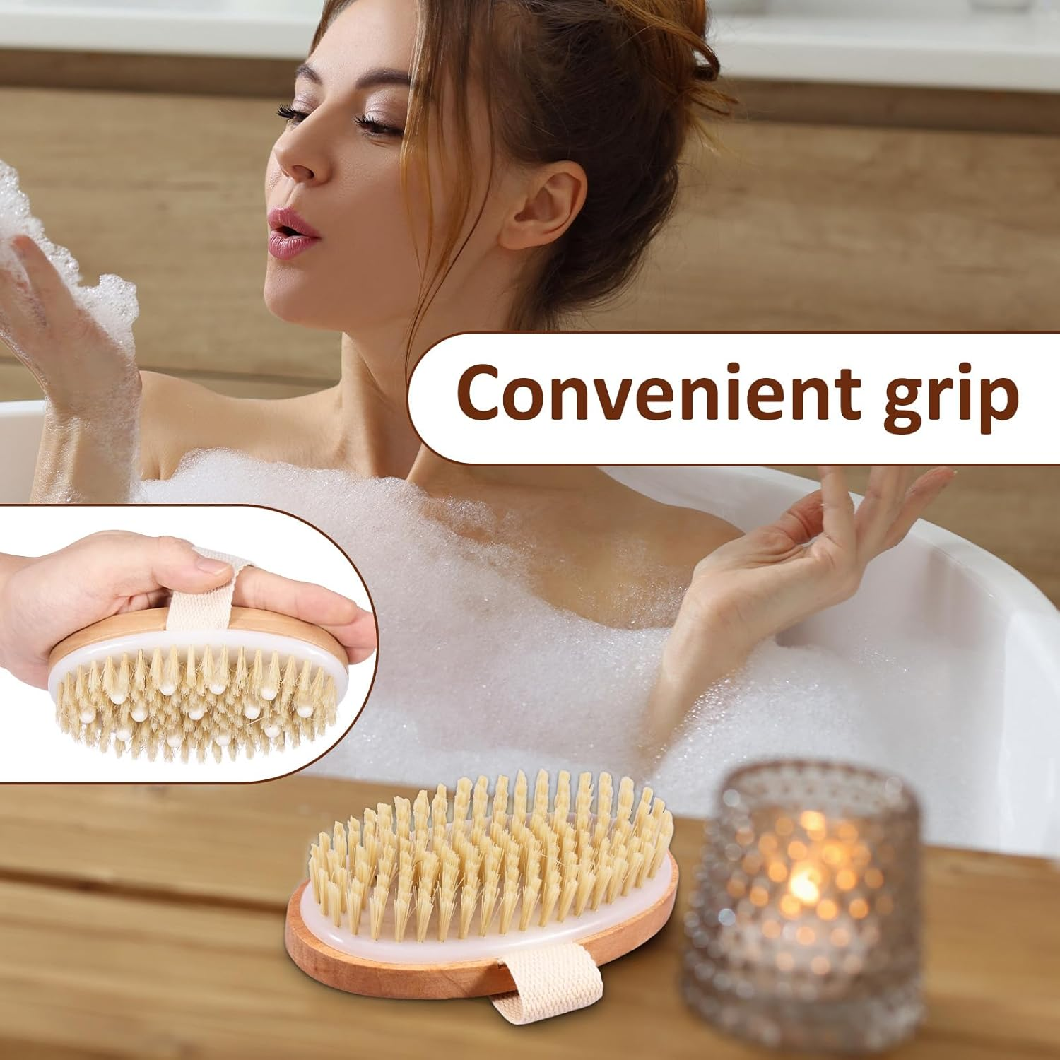 2 Pcs Dry Brushing Body Brush, Natural Bristle Drying Physique Brush, Exfoliating Dry Skin, Lymphatic Drainage, Cellulite Treatment, Improving Skin Health (A) - B image number 4