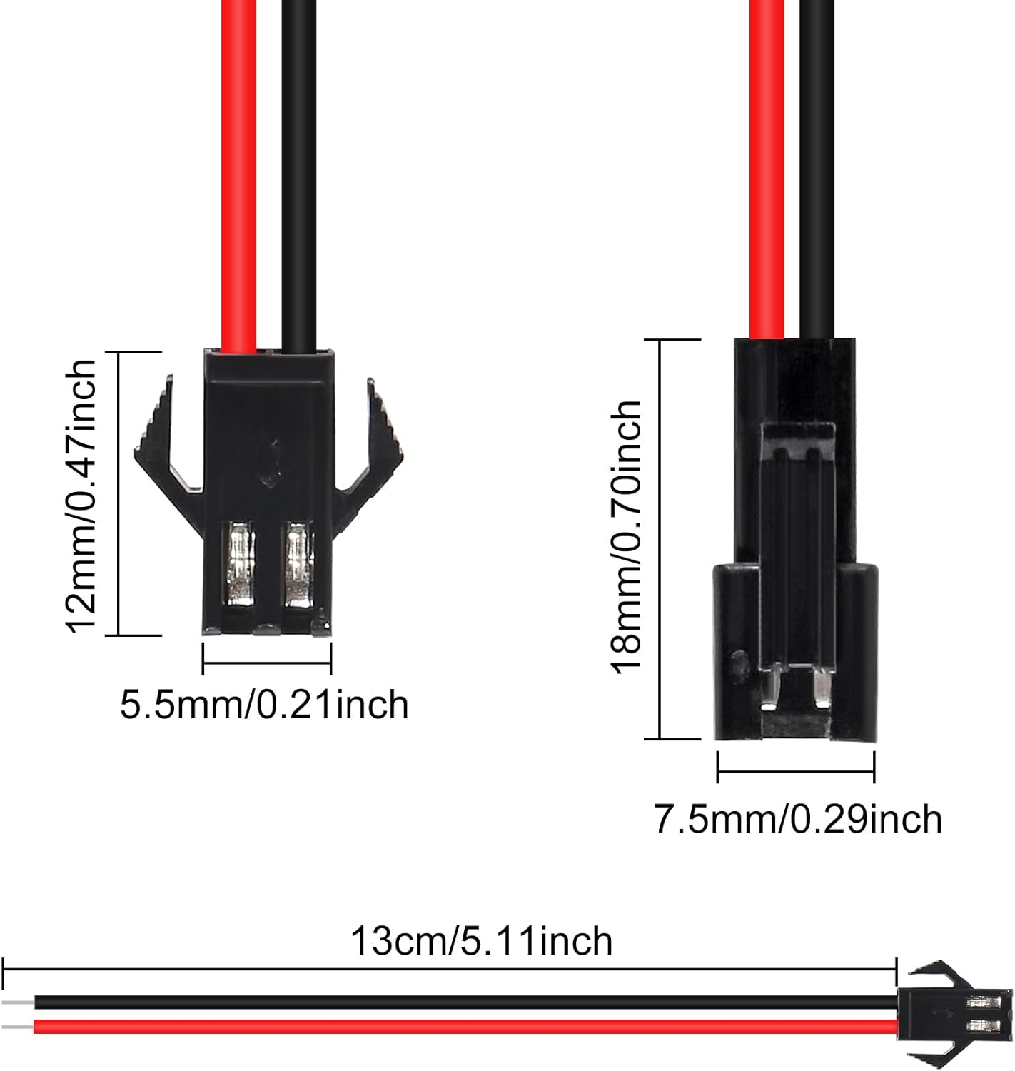 20Pairs 2Pin for JST SM Connectors for 5050 3528 5630 FCOB 3014 COB Single Color LED Strip Light Female Male 15Cm 22AWG Wire image number 4