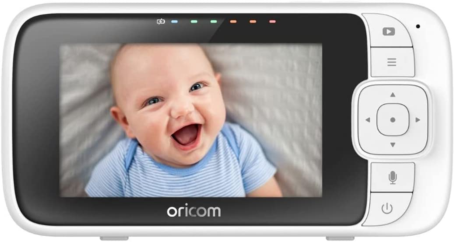 Oricom Smart Video Baby Monitor 4.3" Screen with with Motorised Pan-Tilt-Zoom: 1080P HD Camera with Night Vision, Two-Way Talk & Sleep Trainer Funct, Black/White (OBH430)