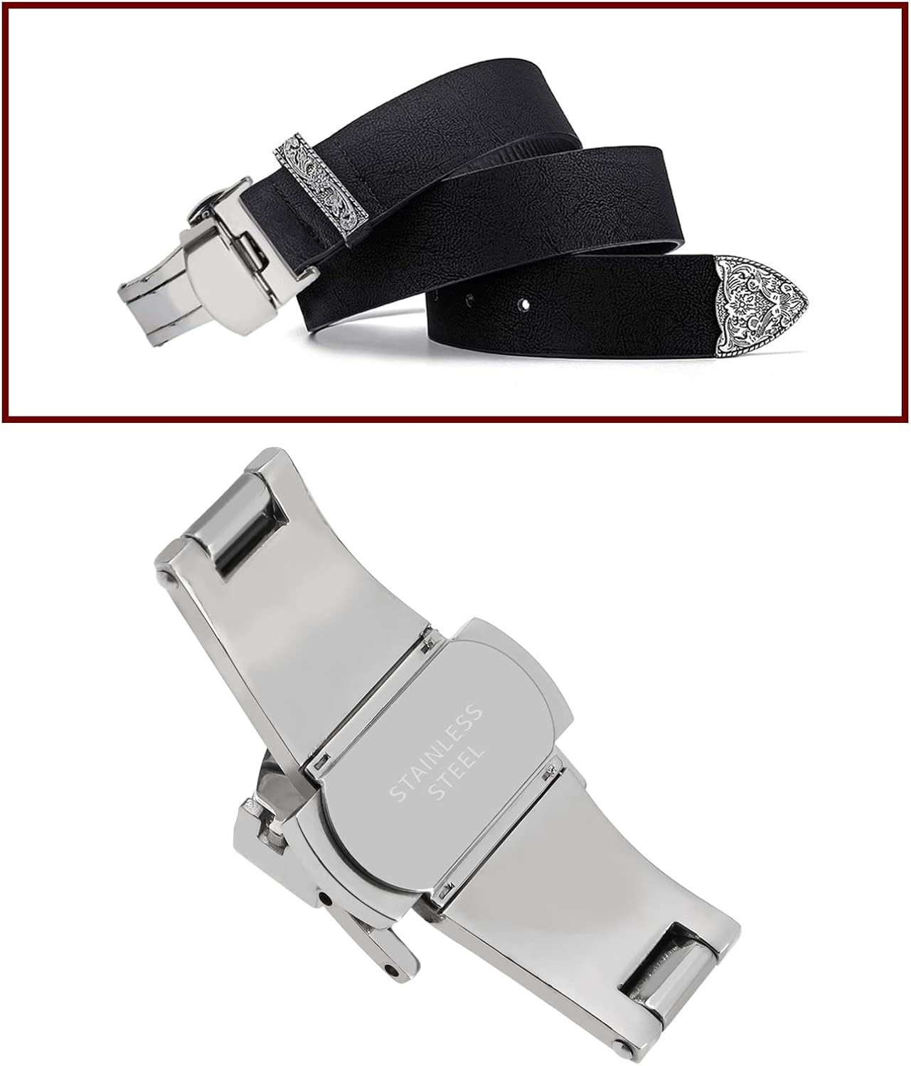 Emagtech Watch Buckle Stainless Steel Deployment Butterfly Clasp Watch Strap Push Button Buckle Double Push Spring Watch Clasp for Leather Straps with a Thickness of 3.5Mm or Less