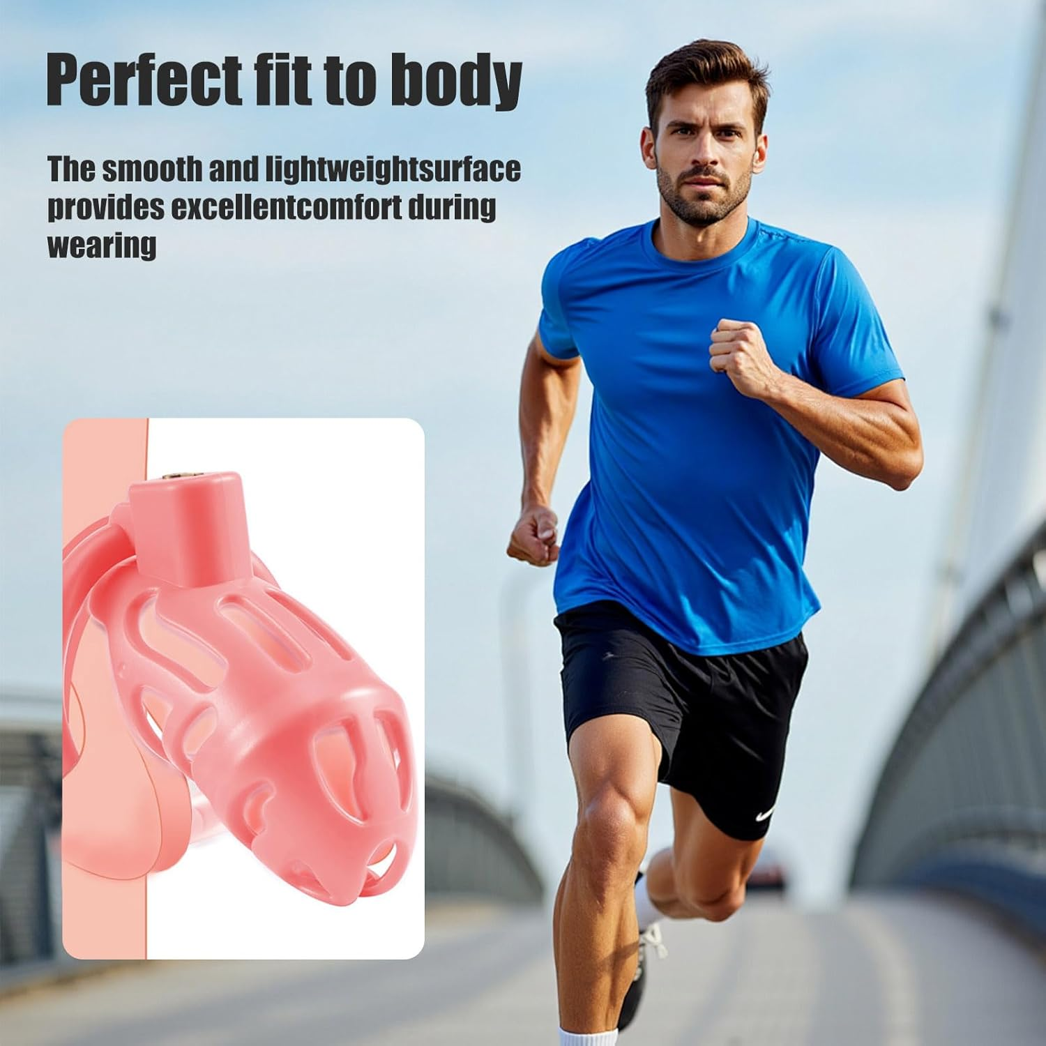 Chastity Cage for Men - Lightweight 3D Printed Honeycomb Penis Cage with 3 Sizes Rings, Invisible Lock & 2 Keys | Body-Safe Resin & ABS | Bondage, Abstinence, SM Sex Toy (Pink) image number 4