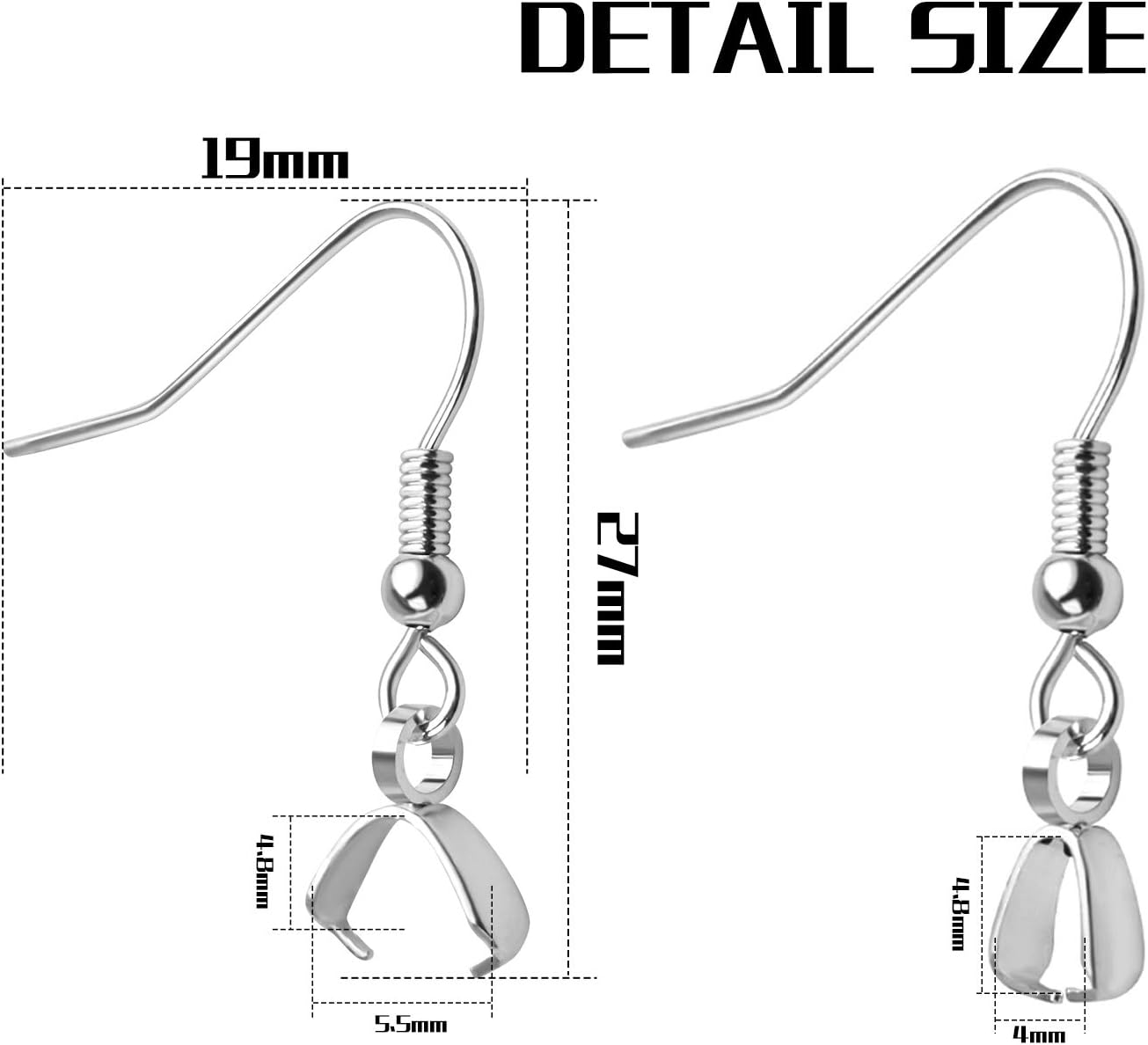 Hypoallergenic Earring Hooks,50Pcs Stainless Steel French Earring Hooks Wire Ear Ball Hooks with Pendant Clasp for Jewelry Earring Making Crafts Diy,Silver image number 5