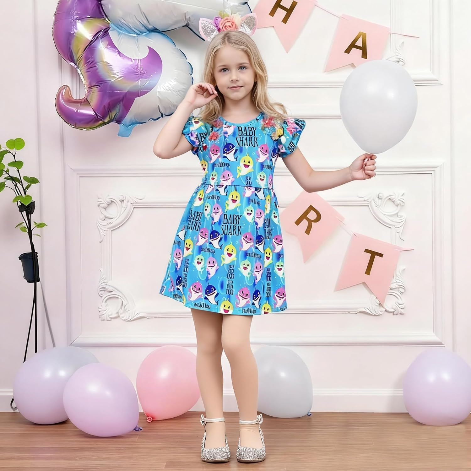 Tangduo Baby Shark Girls Summer Dress Sleeveless Blue Clothing Milk Silk Dress Shark Toddler Girls 1-7Years image number 2