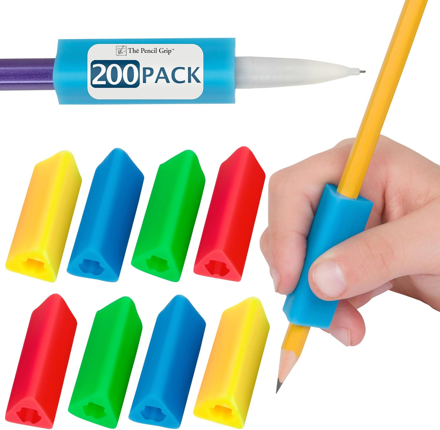 Pencil Grip the Classics Triangle Grip Ergonomic Writing Aid, for Right or Left Handed Users, Assorted Colors, Pack of 200 (TPG-162) image number 1