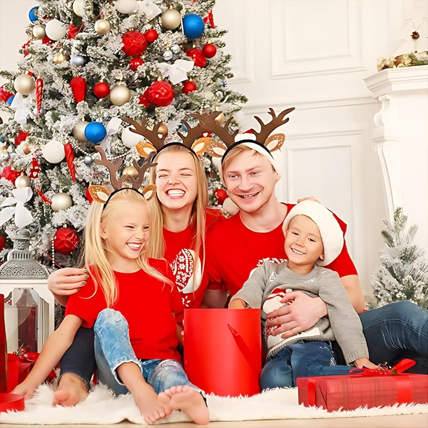 Itadaku 2 Pcs Christmas Reindeer Headbands for Women and Girls, Fun Holiday Party Hair Accessories for Christmas Celebrations