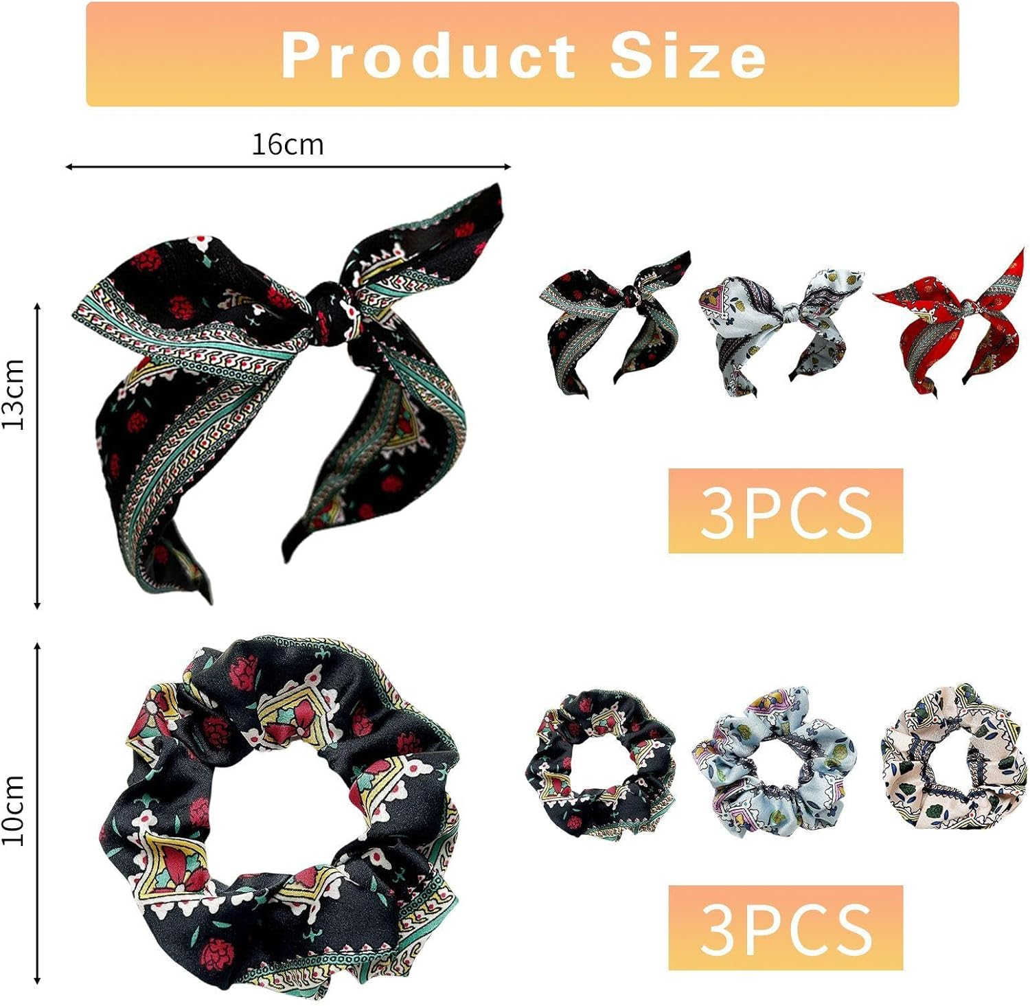 3 X Bow Bands and 3 X Elastic Hair Rings, Retro Hair Accessories, Fashionable and Personalised Hair Accessories, Hairstyle Decorations.