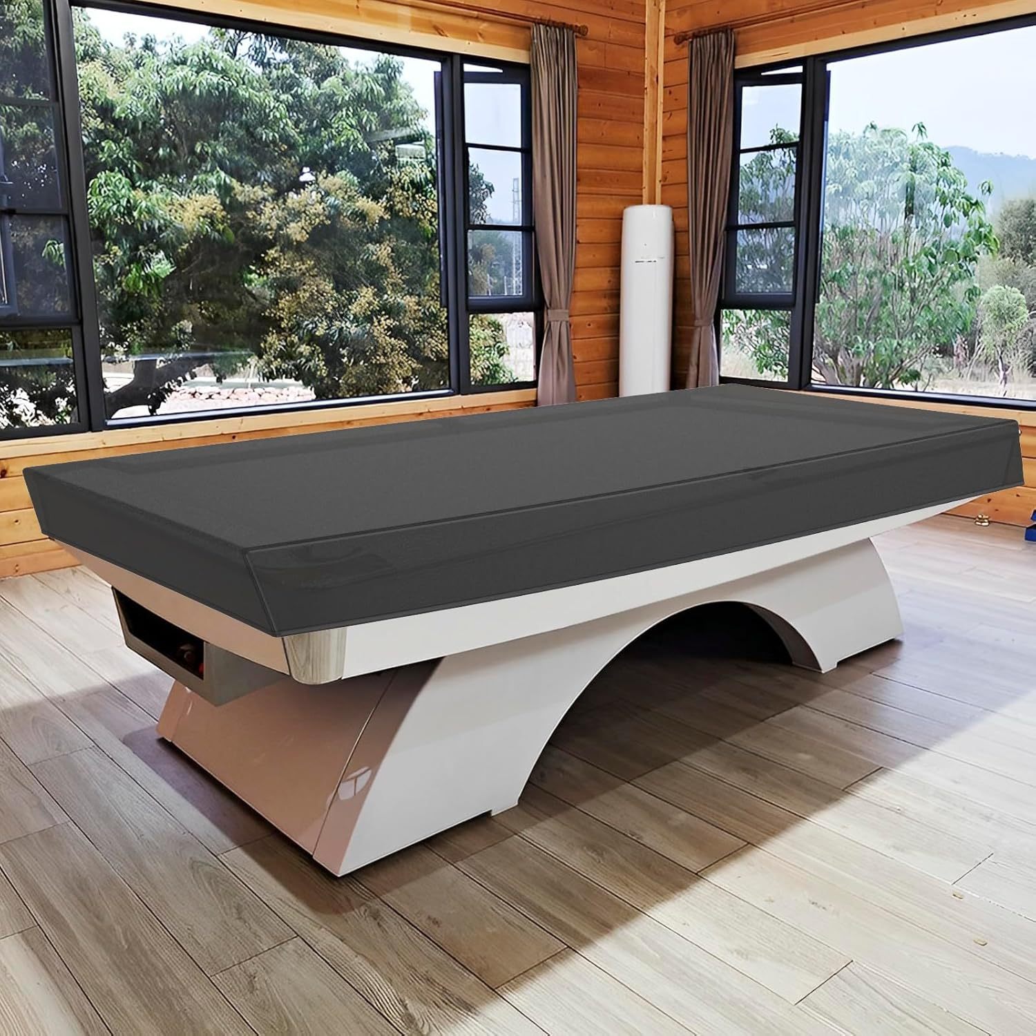 Pool Table Cover, 7FT /8FT Waterproof Billiard Table Cover, Heavy-Duty 210D Oxford Cloth Snooker Table Dust Cover Machine Washable Billiard Table Protector for Pool Table, Black (100X56X8 Inch)