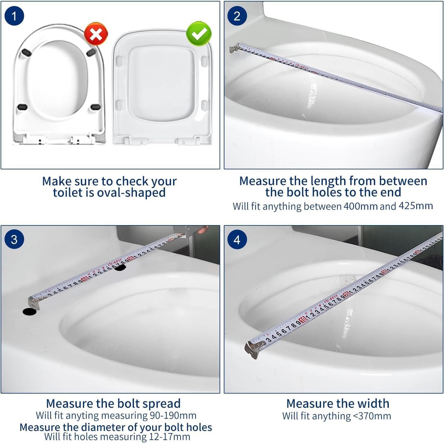 Mass Dynamic Square Toilet Seat- with Soft Close & Quick Release for Easy Cleaning, Universal Toilet Seat for Square Shaped Toilet Pans, Top Fixing Easy Installation (40.0Cm L X 36Cm W), White image number 5