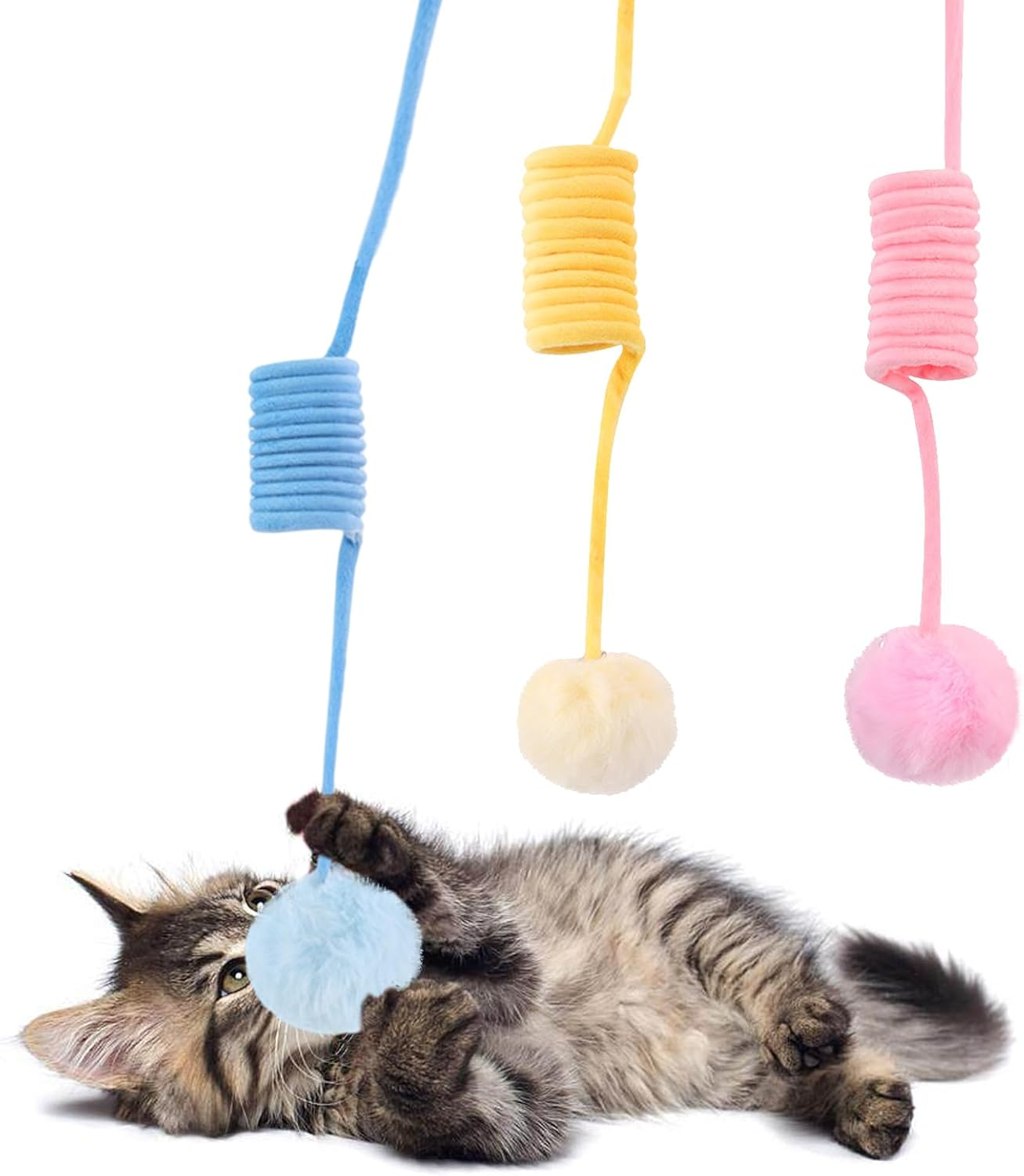 BEE&FLOWER Pack of 3 Cat Spring Toys, Self-Engineering Hanging Stretchy Cat Spring with Bell & Suction Cup, Soft Plush Interactive Cat Toy for Cat Run & Boredom image number 2