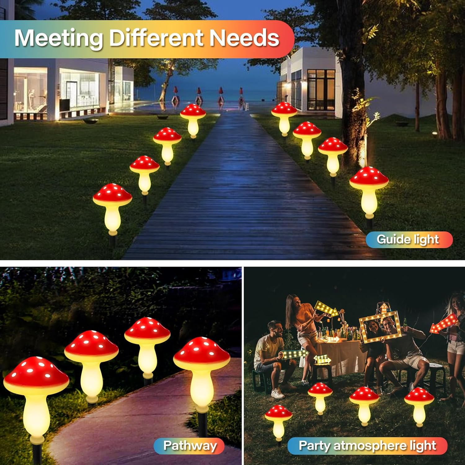 Pack of 8 Mushroom Solar Lights for Outdoor Garden, Garden Light, Waterproof Path Light, Solar Lights, Garden Decoration for Outdoors, Garden Decoration, Solar Lights for Outdoors, Solar - Colorful-B image number 6