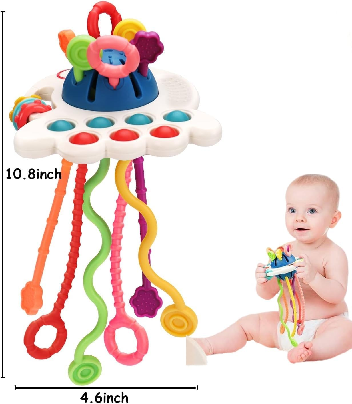MATHARAGO Silicone Pull String Octopus Toy, Multi-Sensory, Travel & Fine Motor Skills Toys, Blue, Infant & Toddler image number 4