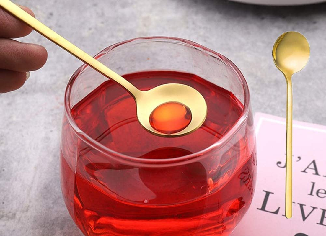 10 Pack Espresso Spoons, Gold Plated Stainless Steel Mini Teaspoons Set for Coffee Sugar Dessert Cake Ice Cream Soup Antipasto Cappuccino,5.3 Inch