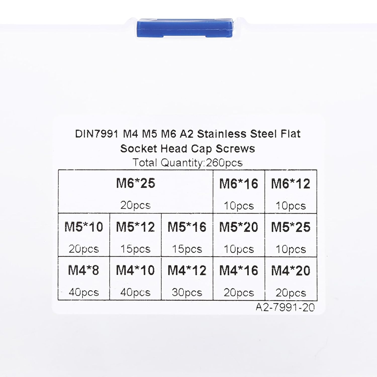 260 Pieces Flat Screw Set M4/M5/M6 Hex Socket Screw, 304 Stainless Steel Hex Socket Countersunk Head Screw for Electronics Industry image number 1