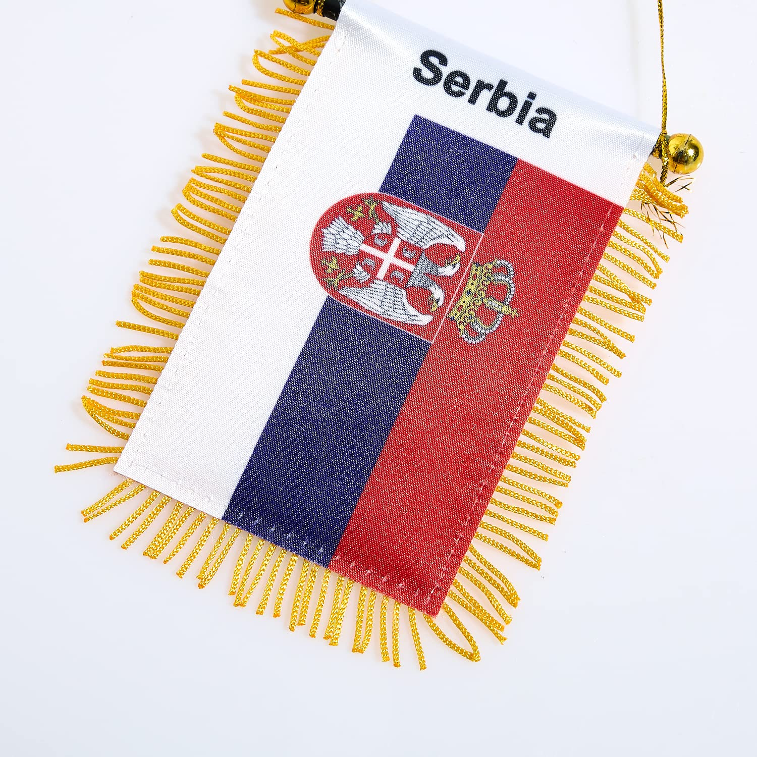 CANTENDO 2 Pack Serbia Window Hanging Flag,Mini Serbian Car Flag with Pole Tassel Suction Cup Rearview Mirror Decoration(3X5 Inch) image number 2