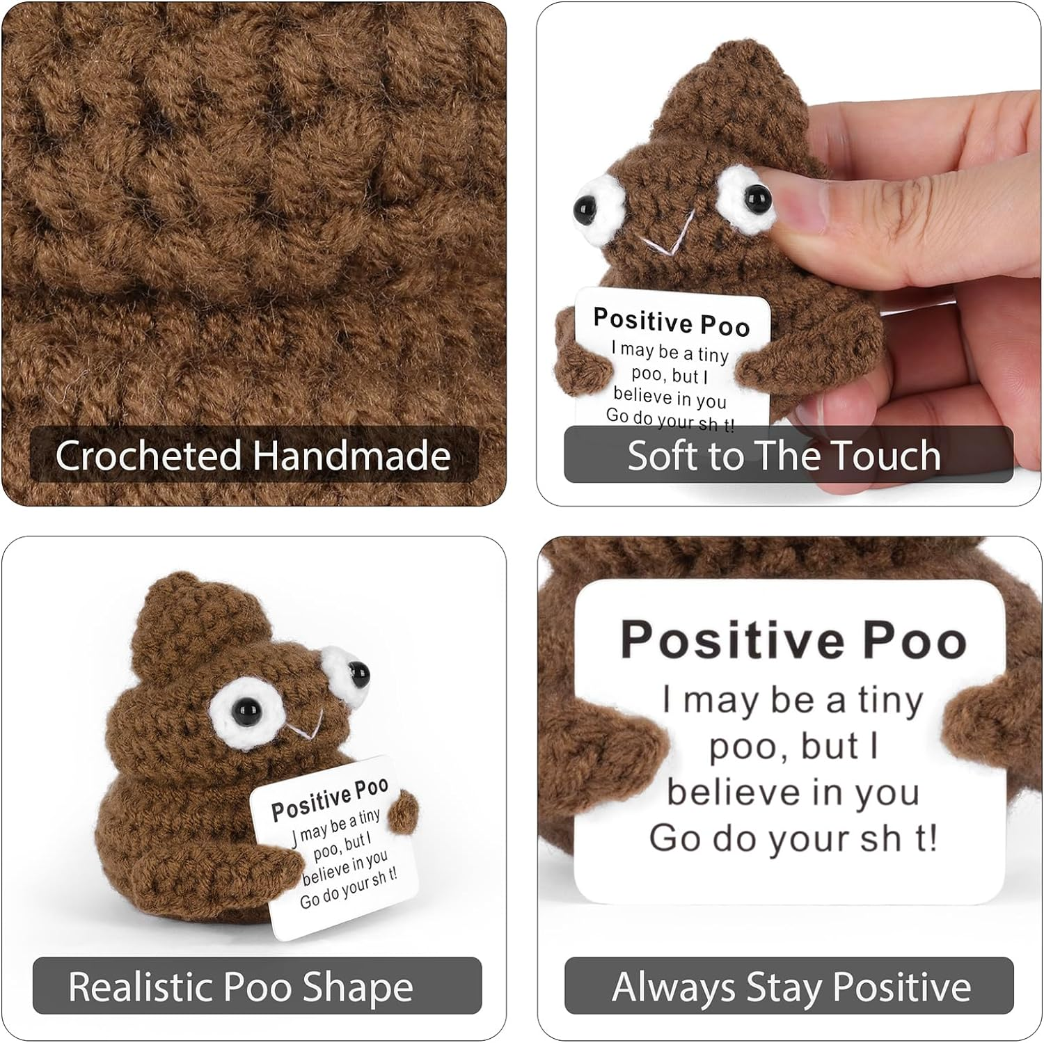 Funny Positive Poo, Cute Crochet Potato Partner Toy with Positive Card Cheer up Funny Gag Gifts for Best Friend Birthday Housewarming Women Teacher Fall image number 2