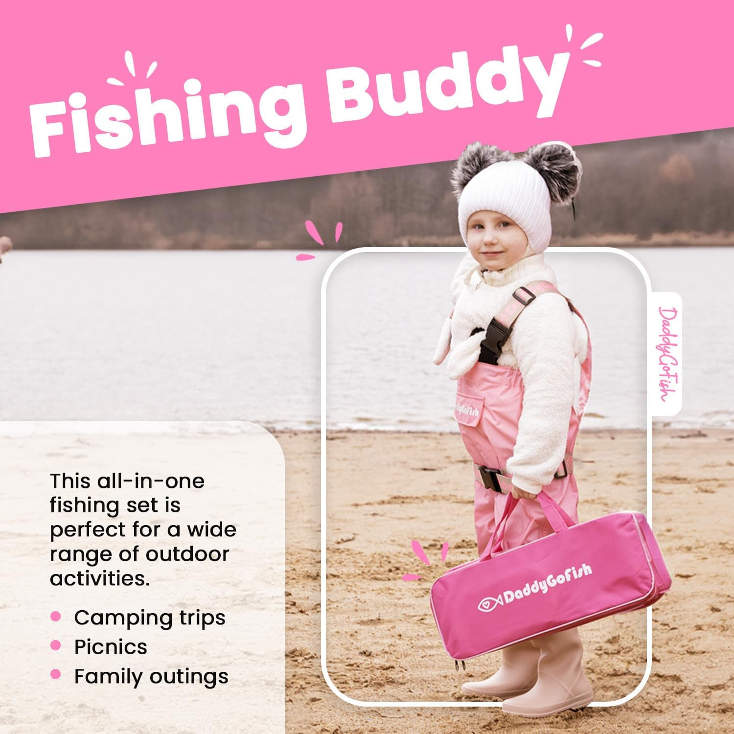 Daddygofish Kids Fishing Pole &ndash; Telescopic Rod & Reel Combo with Collapsible Chair, Rod Holder, Tackle Box, Bait Net and Carry Bag for Boys and Girls - 5 Feet, Blue image number 2