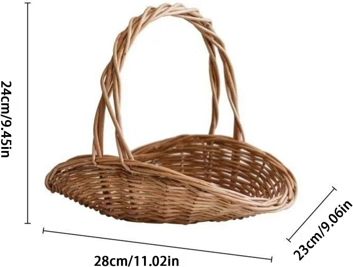 Wicker Flower Basket | Wicker Rattan Basket with Handle - Large Food Containers Kitchen Accessories, Organization and Storage for Fruit Vegetable Party Supplies image number 2
