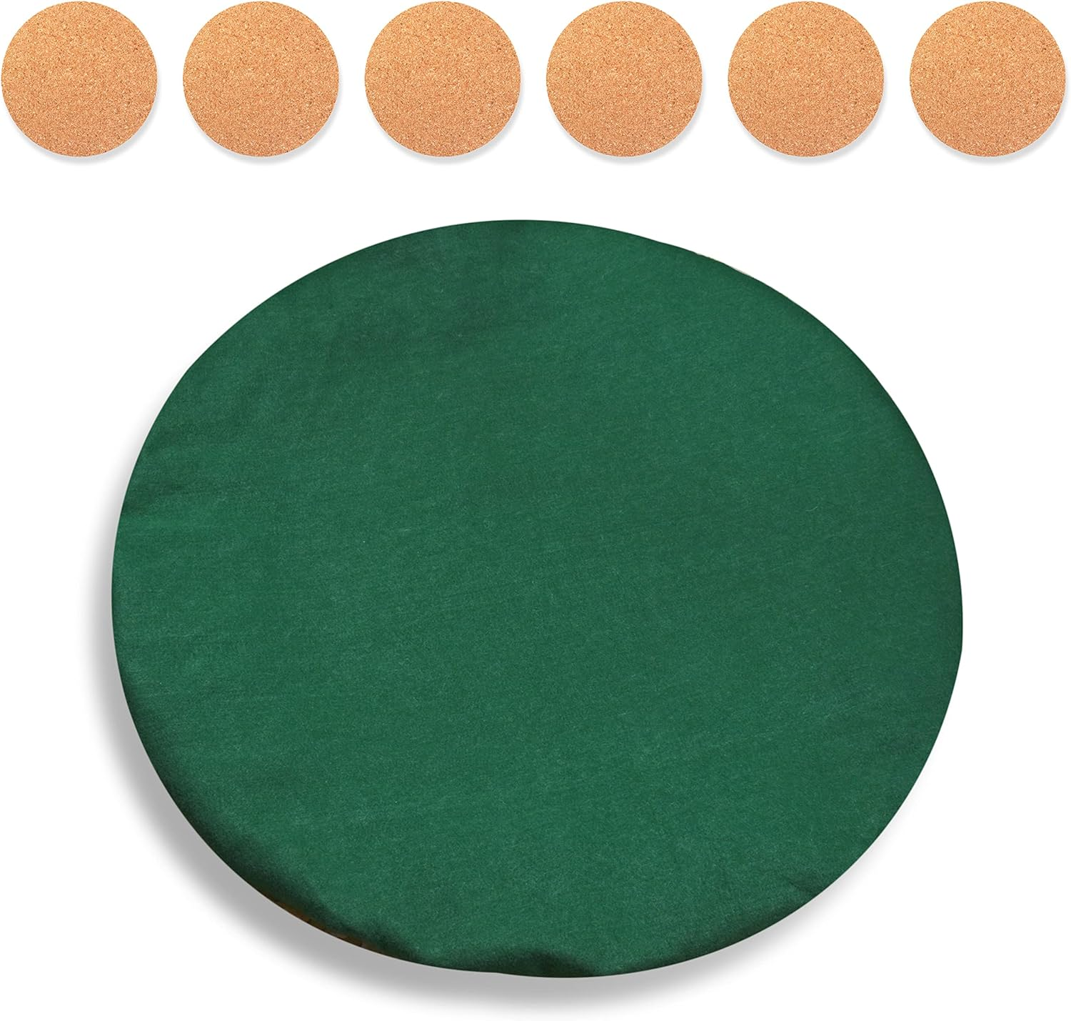 Katai Poker Table Cover - Green Felt Casino Style for Game Night, Poker, Mahjong, Board Games, round Table Top, 36-48 Inch, Noise Reducing, Slip Prevention, Smooth Fabric, Includes 6 Cork Coasters image number 2