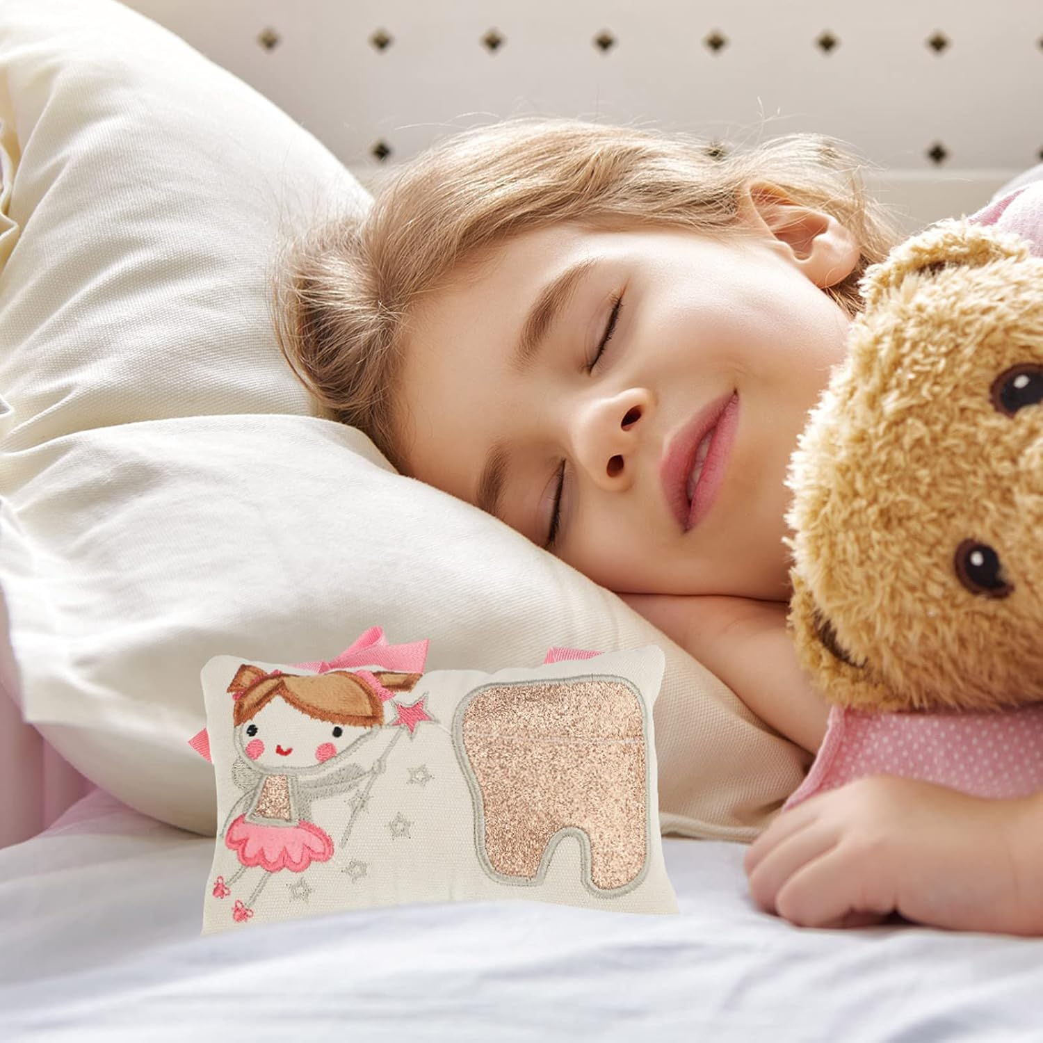 Qunclay Tooth Fairy Pillow with Pocket Kids Tooth Pillow Tooth Keepsake Pouch Tooth Fairy Gifts for Girl and Boy, 3.9 X 5.9 Inches (Sweet Style) - Sweet Style image number 4
