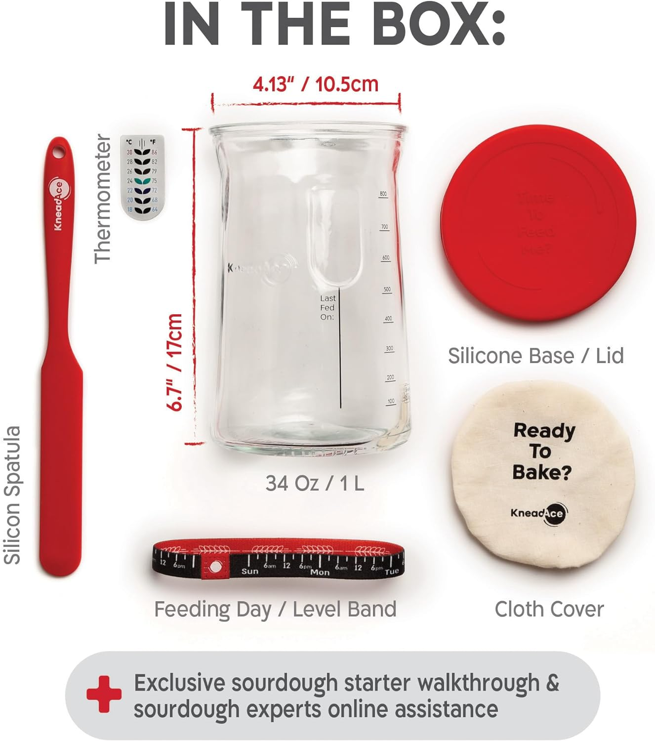 KNEADACE Pro Sourdough Bread Starter Kit - 34 Oz Large Capacity Jar with 5 Unique Features for the Perfect Sour Dough Bread & Sourdough Starter Kit Baking Supplies, (KA06) image number 5