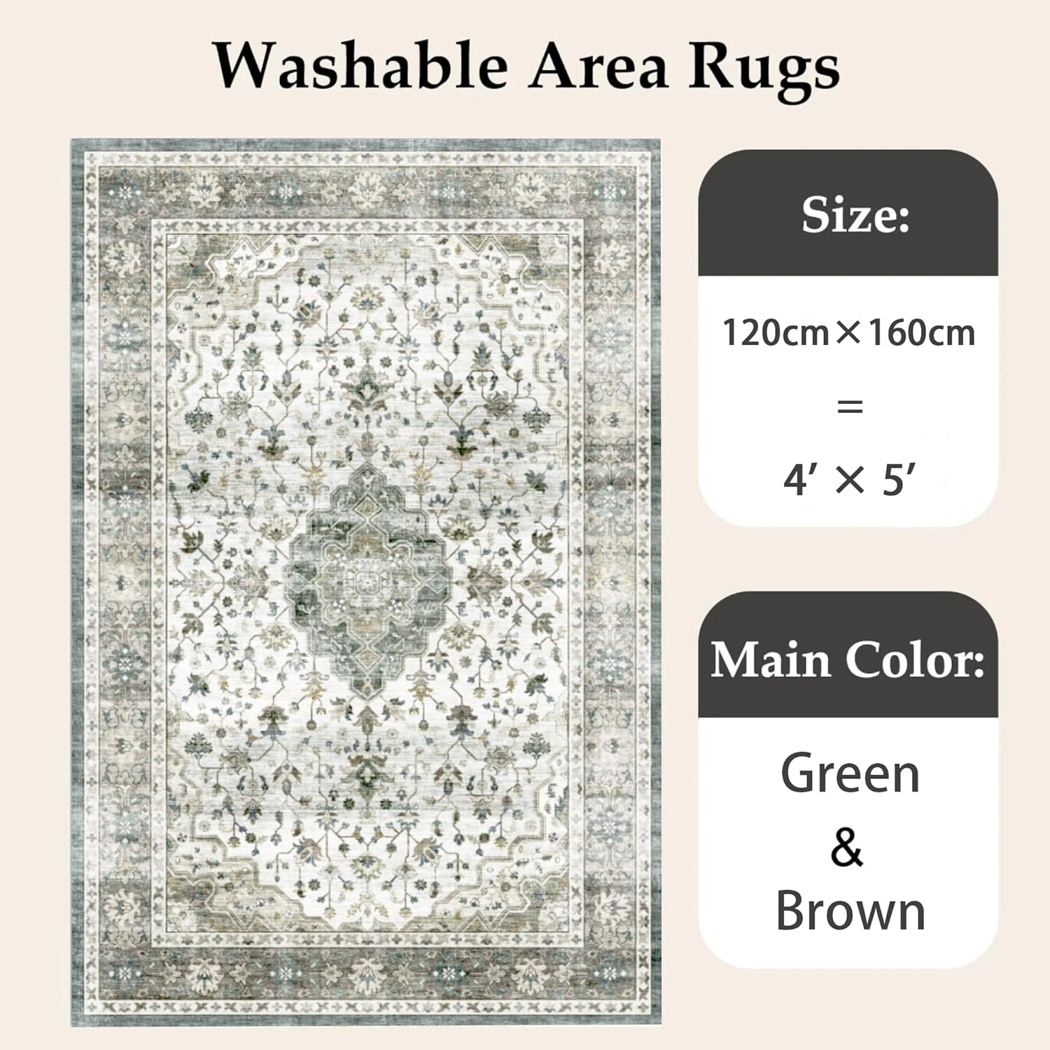 Gyugmhao Rugs for Living Room,Machine Washable Area Rug with Non-Slip Rugs,Foldable Low Pile Carpet for Home Decor Office Boho Rug,Bedroom, Dining Room,Office 120X160 Cm image number 1