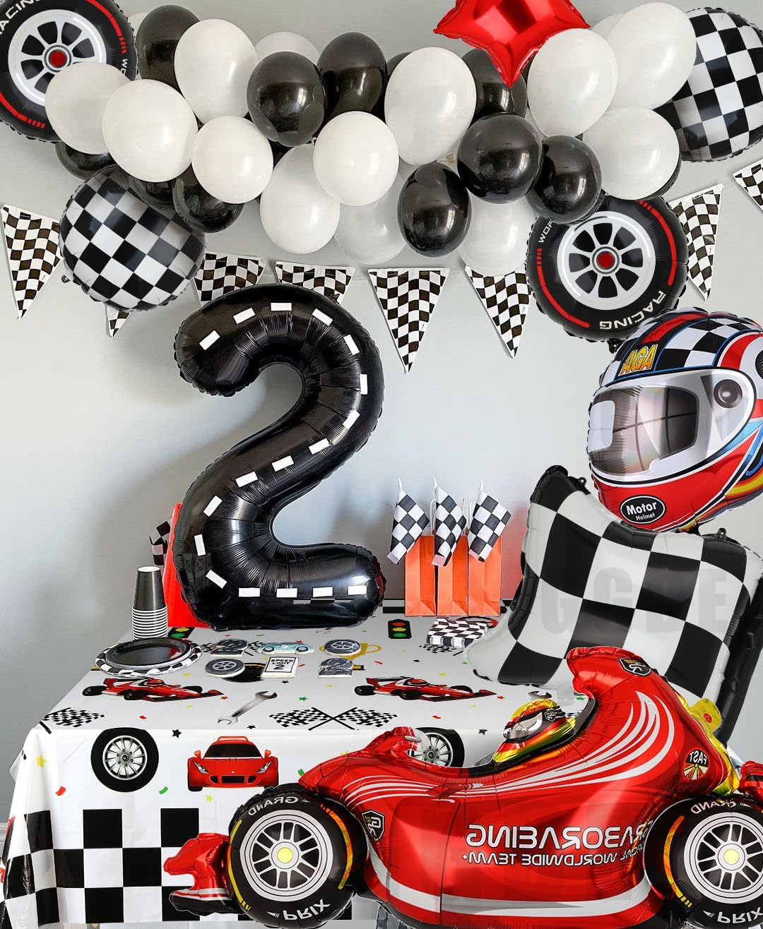 Race Car Balloons Tire Balloon Chequered Flag Balloons Helmet Balloons Baby Shower Kids Two Fast Speedy Race Car Themed Birthday Party Decor Supplies 10 Pcs Kit