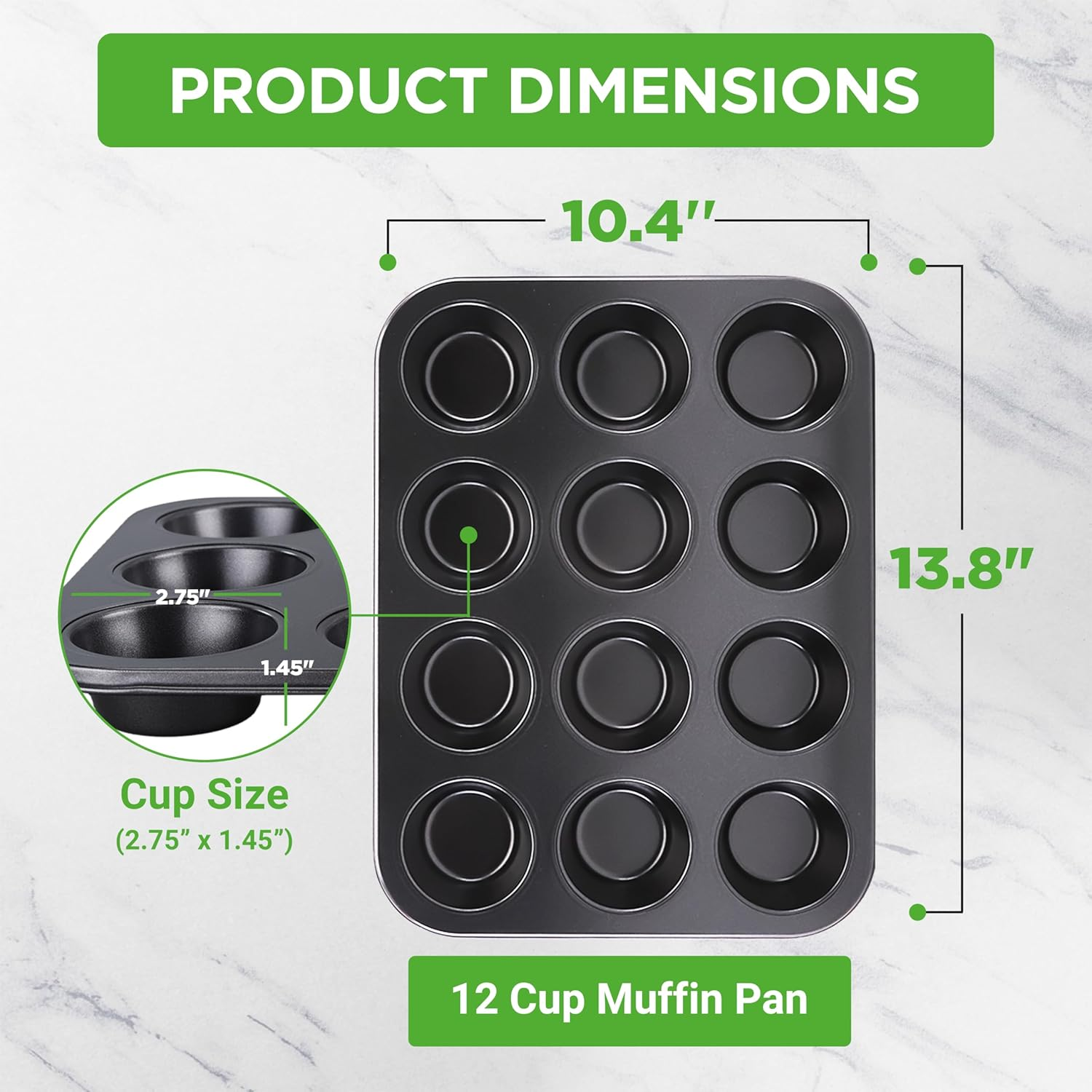 Nutrichef 13&rdquo; Non-Stick Muffin Baking Pan - Premium Dark Gray Carbon Steel Bake Tray, Commercial Grade Restaurant Quality Metal Bakeware - Dishwasher Safe image number 6