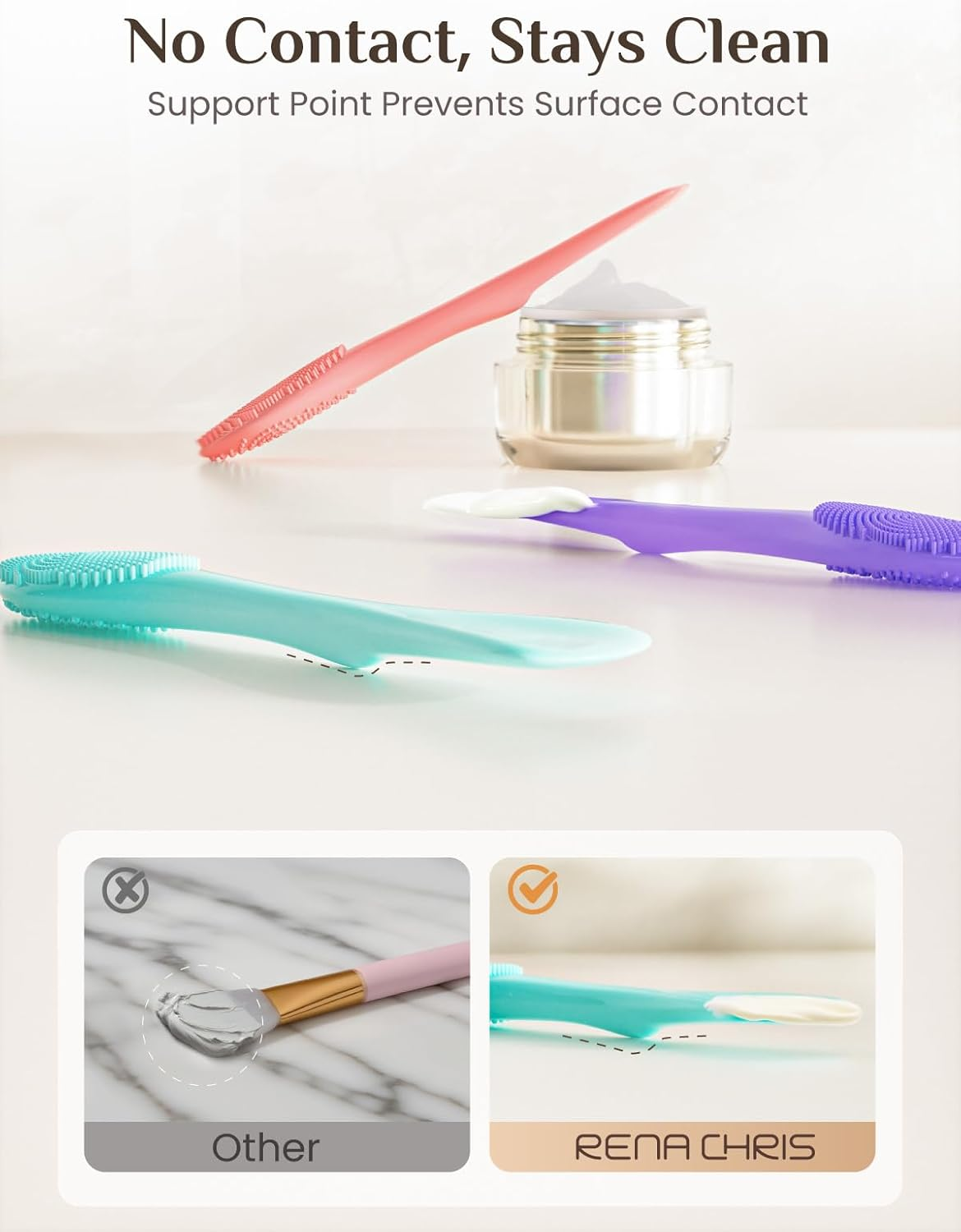 Rena Chris Silicone Face Scrubber, 3 in 1 Face Mask Applicator & Pore Cleaning Brush, 3 Pack Double-End Facial Cleansing Brush for Exfoliating, Blackhead Removal, Skincare Applicator for Mud image number 2