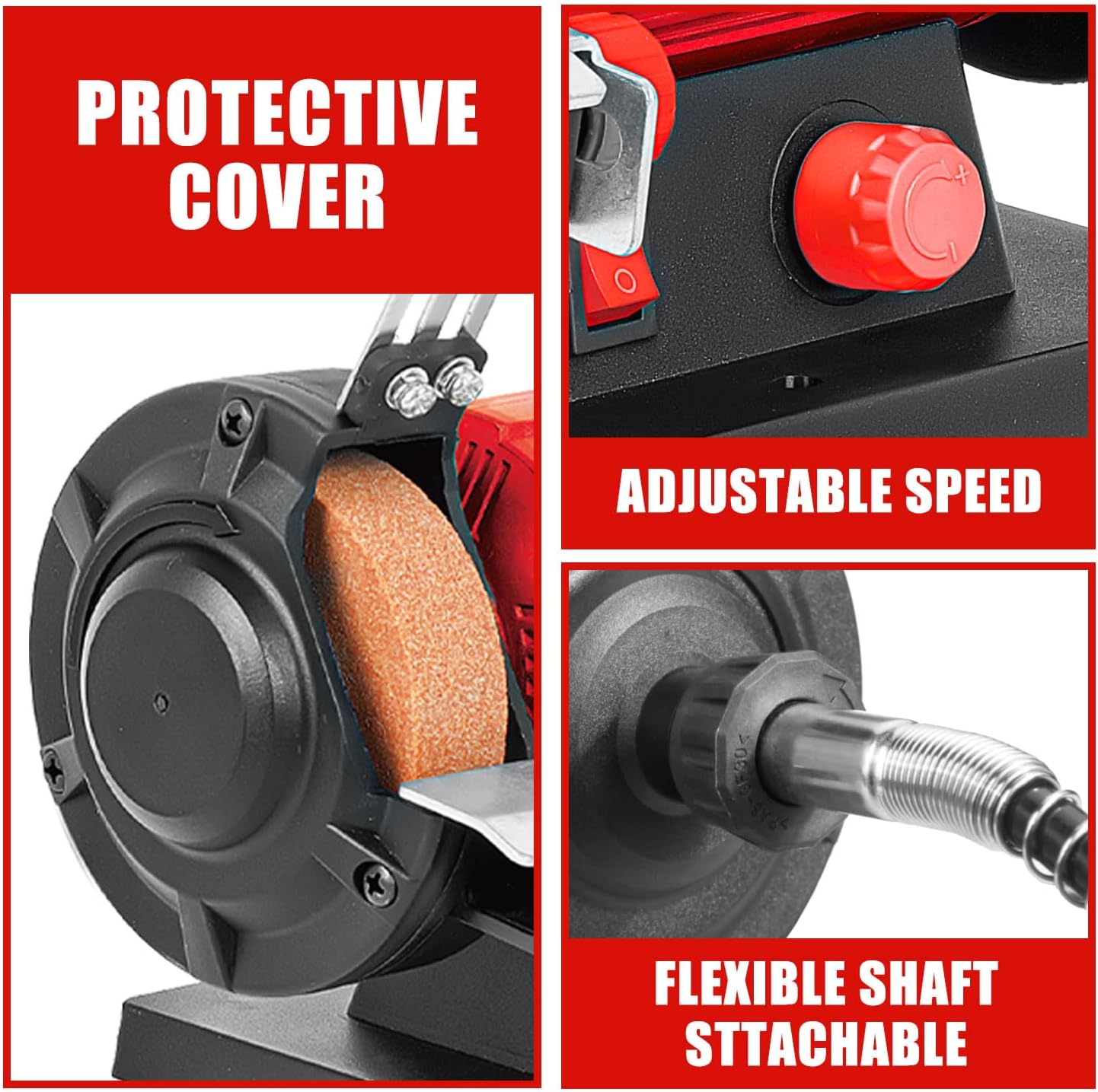 TOPEX 120W Bench Grinder Polisher W/ 2 Grinding Wheels& Adjustable Tool Rests& Eye-Protecting Shields& Static Wheel Guards, Multifunction Electric Polishing Grinding Engraving Buffing Machine image number 3