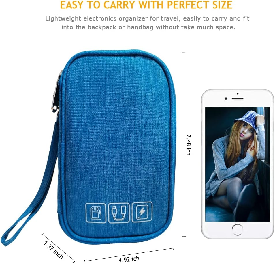 Electronic Organizer Bag Cable Organizer Travel Cord Organizer Case Pouch Portable Carrying Case for Charger Hard Drive Earphone USB SD Card (Blue) - Black image number 6