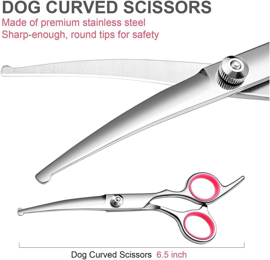Professional Dog Grooming Scissors Kit, 3Pack Professional Pet Grooming Kit with Safety round Tips, Stainless Steel Dog Scissors Kit Thinning Shears Dog Comb for Long Short Hair Dogs Cats Pets