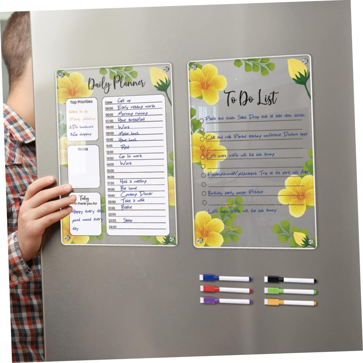 NAMOARLY Flower Magnetic Board for Fridge Acrylic Weekly Planner List Planning Board Magnetic Calendar Office image number 6