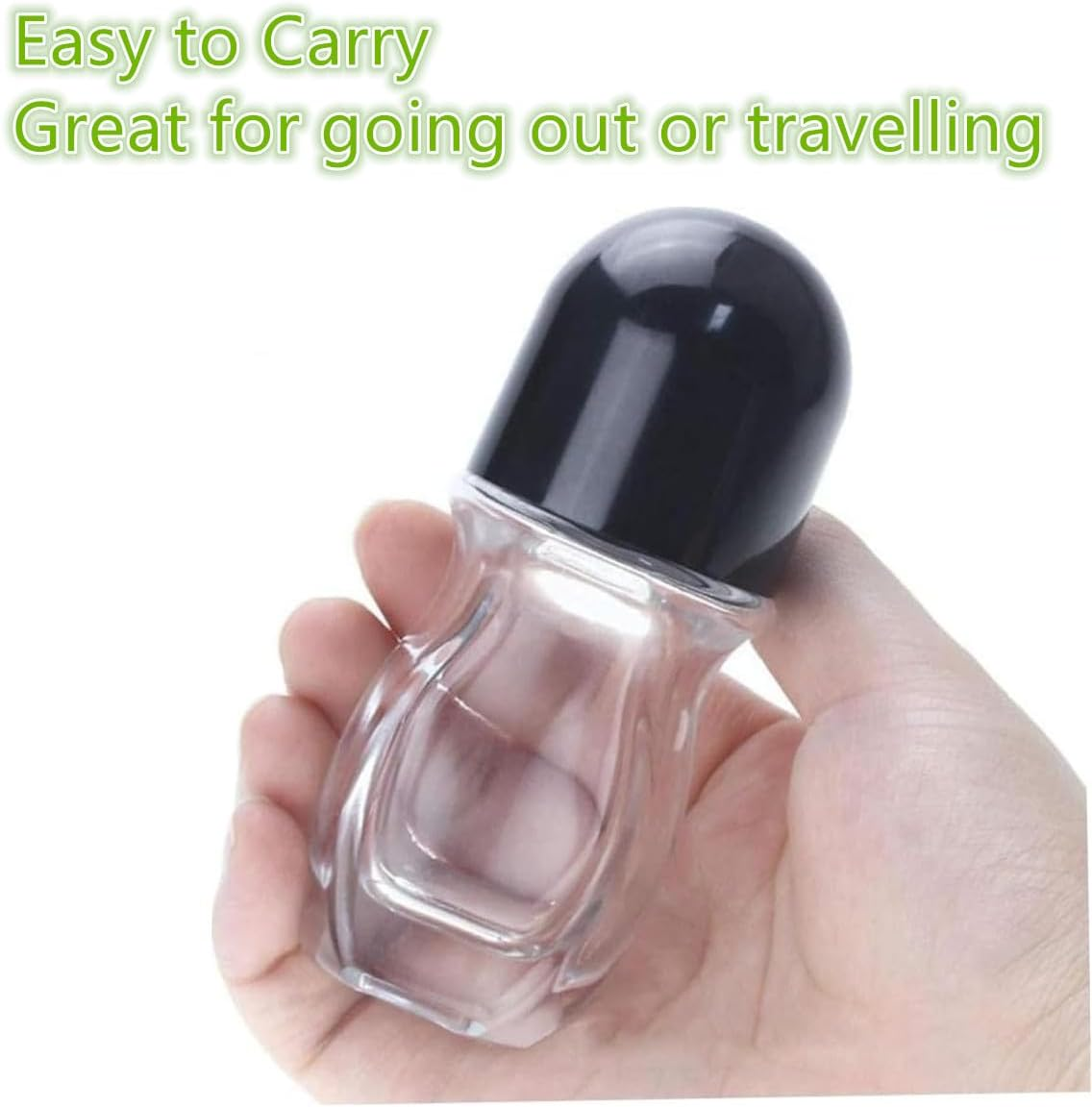 3 PCS Glass Empty Roller Bottles with Plastic Ball, Deodorant Roll on Containers Leak Proof Massage Ball Cap for Essential Oils Perfume Cosmetics (Black Cover，50Ml) image number 5