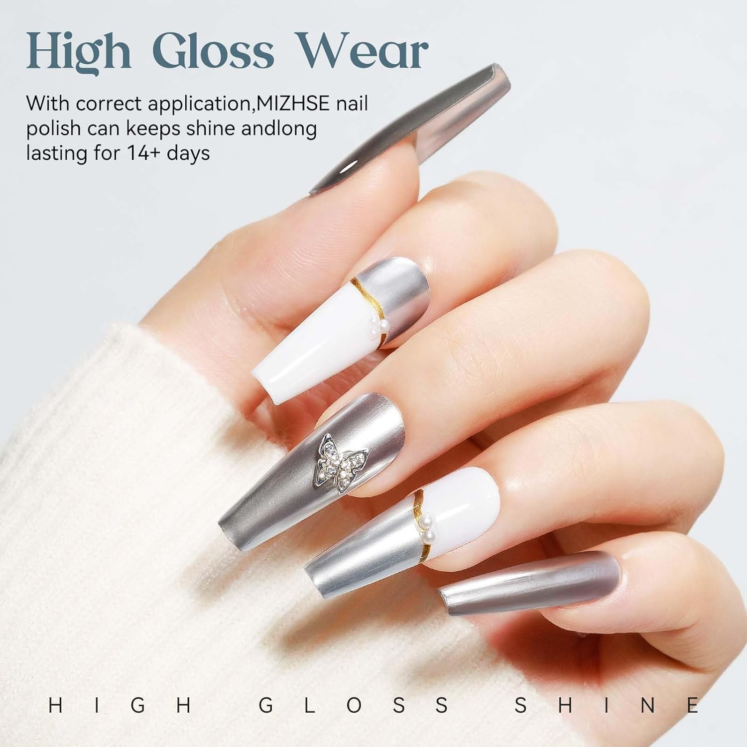 MIZHSE Silver Chrome Nail Polish, Quick Dry Metallic Nail Polish, Quick Dry Mirror Chrome Nail Lacquer Bright Color Oil-Based Nail Art Manicure Home DIY - Green Nail Polish image number 7