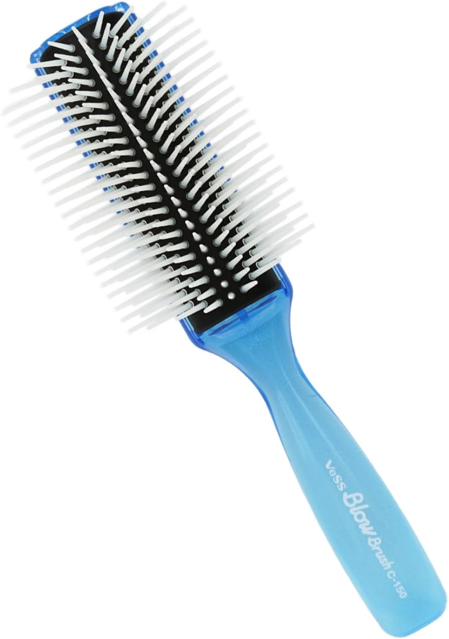 VESS Blow and Styling Hair Brush, Wide 9 Row round Type- Light Weight -Made in Japan-C-150 (Flash Blue)