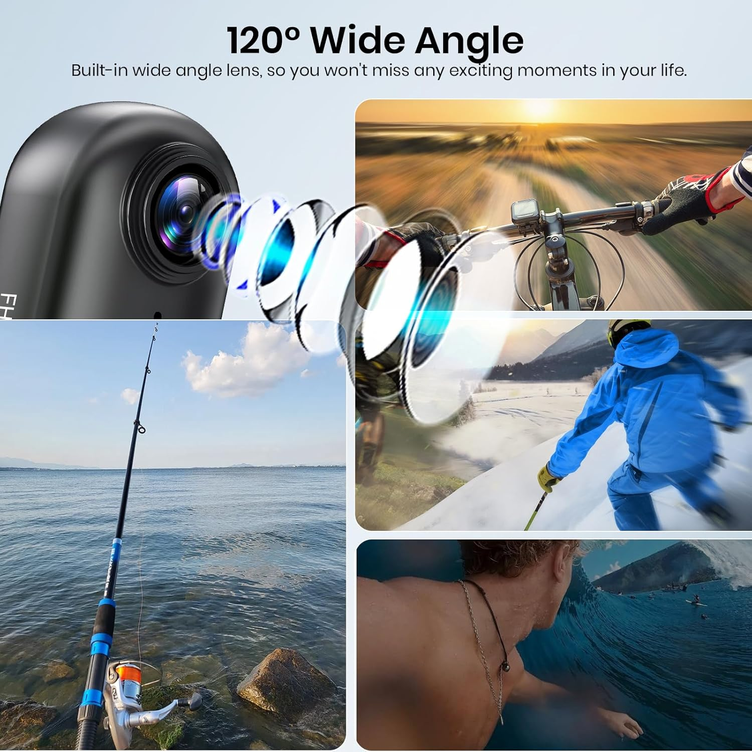 Poat 360&deg;Action Camera, Mini POV Portable Body Camera, Underwater Camera 30M Waterproof, Wifi Wearable Video Recorder 120&deg; Wide Angle, 10+ Accessories &ndash; Cycling Travel Pet Walking Sports(64G-Card) image number 1