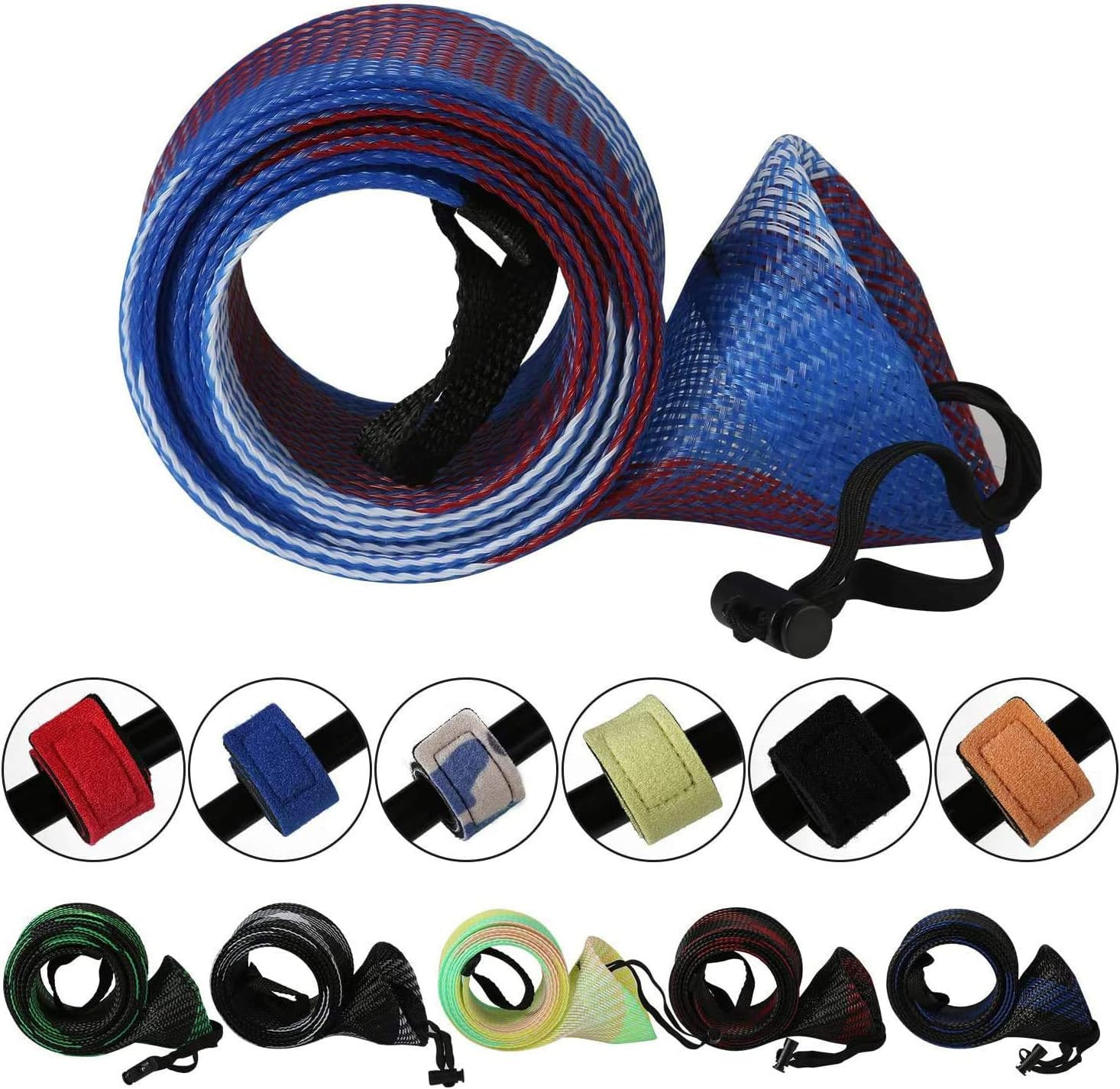 Rod Cover Sleeve,6 Pack Fishing Rod Socks for Fly Spinning Casting Sea Rod, Braided Mesh Fishing Pole Gloves Protector Gear W/ 6 Pack Rod Ties Straps,Fishing Accessories Tools,1 Dozen Kit by STSTECH image number 4