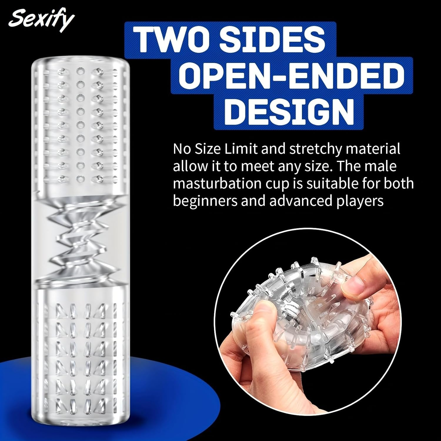 Male Masturbators, Portable Transparent Pocket Pussy Stroker Trainer Open Ended Realistic Spiral Textured Blowjob Sex Toys Penis TPE Masturbation Sleeve for Men Masturbator Adult Sex Toys image number 1